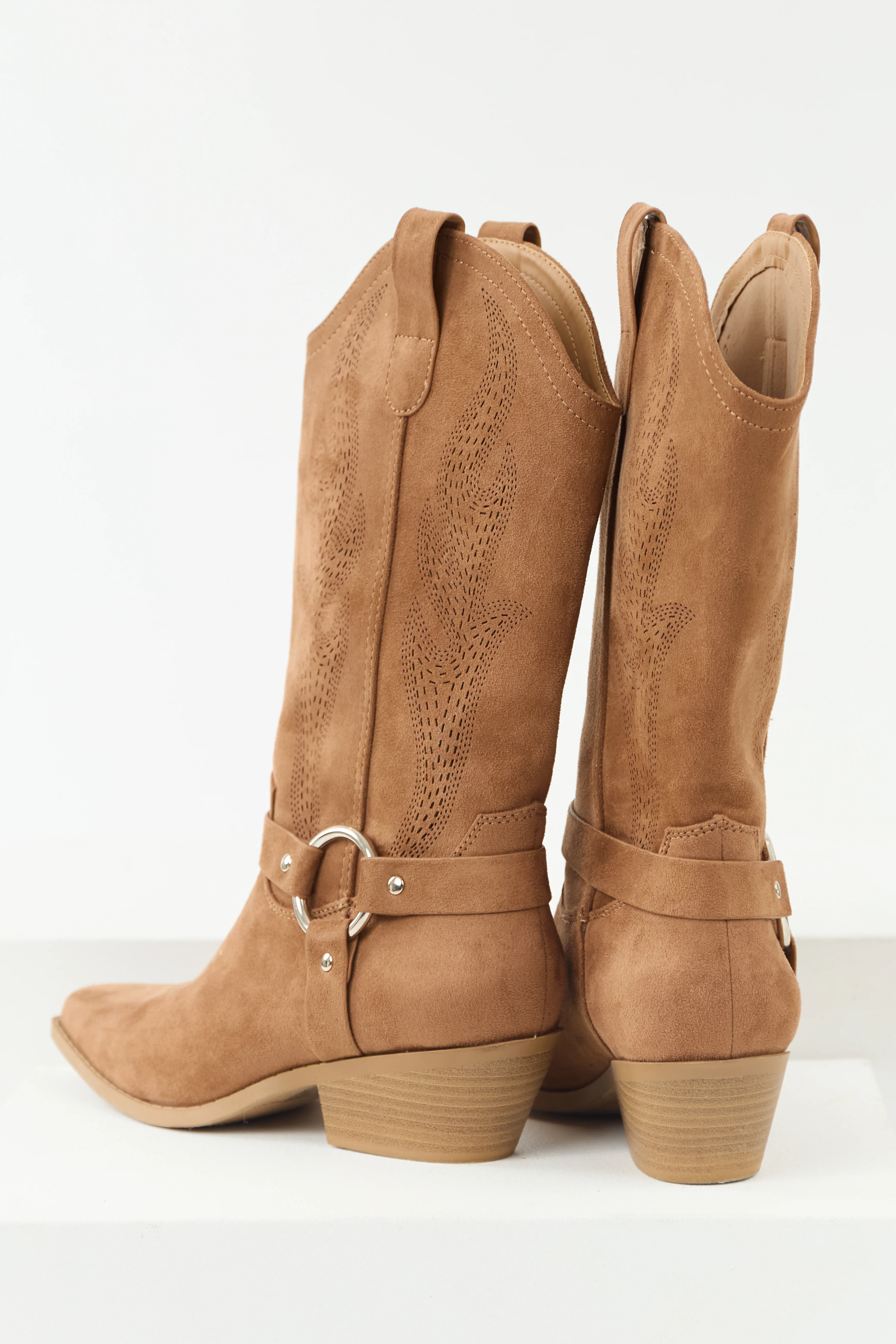 Peanut Embroidered Riding Strap Heeled Boots - LD SALE