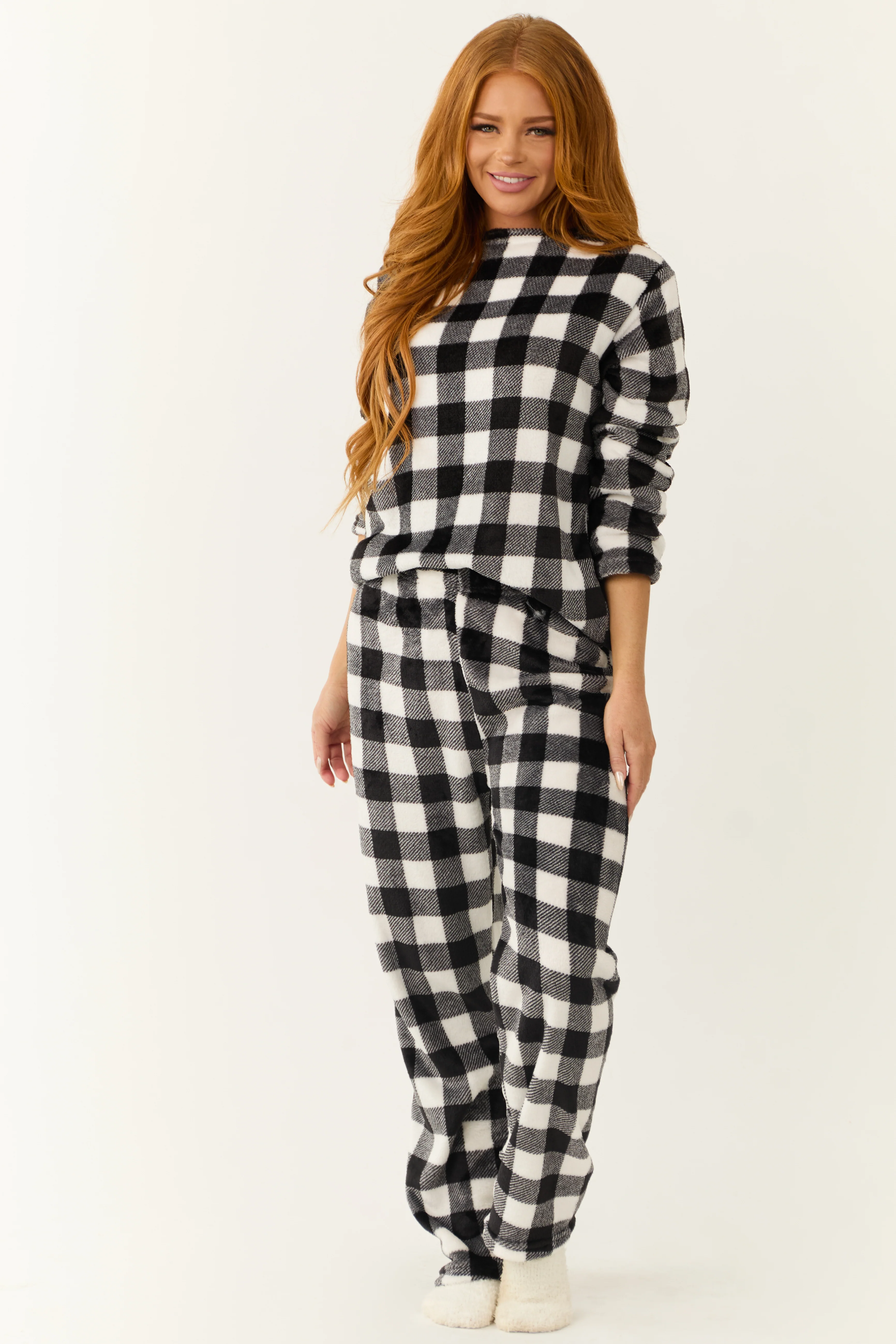 Black and White Checkered Plaid 2 Piece Soft Pajama Set - LD SALE