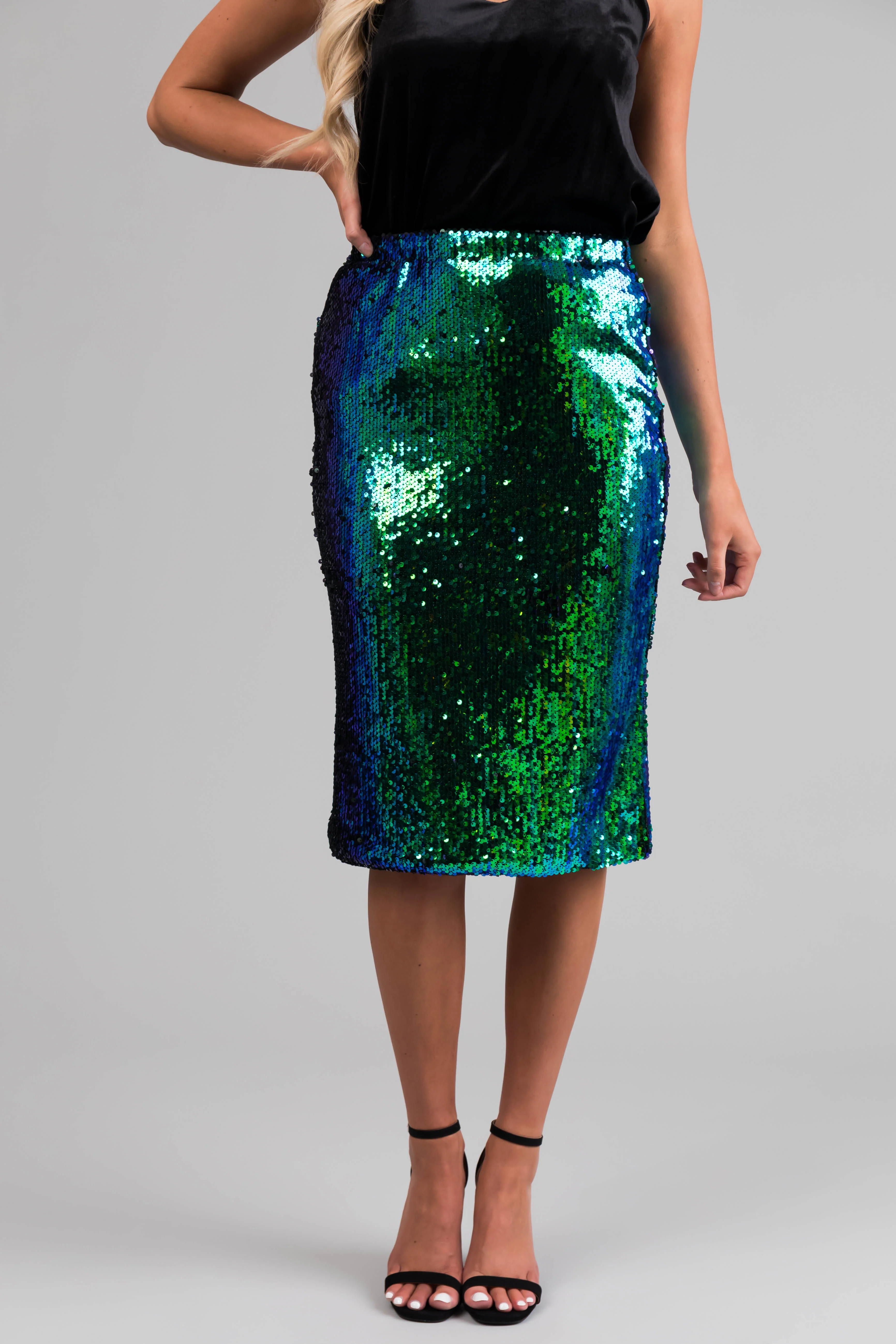 Jade and Royal Blue Sequined Elastic Skirt - LD SALE