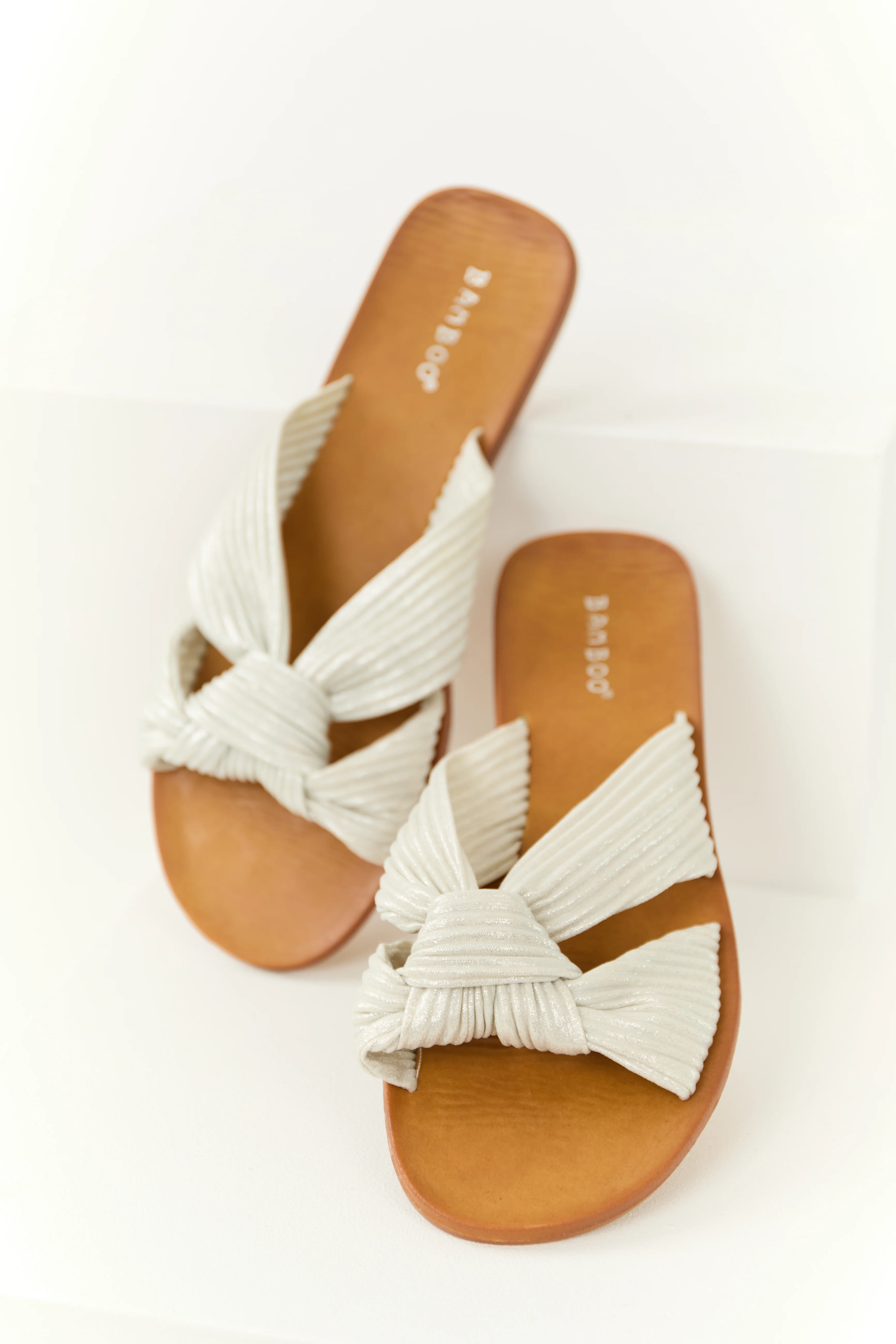 Shiny Coconut Fabric Open Toe Slip On Sandals - LD SALE