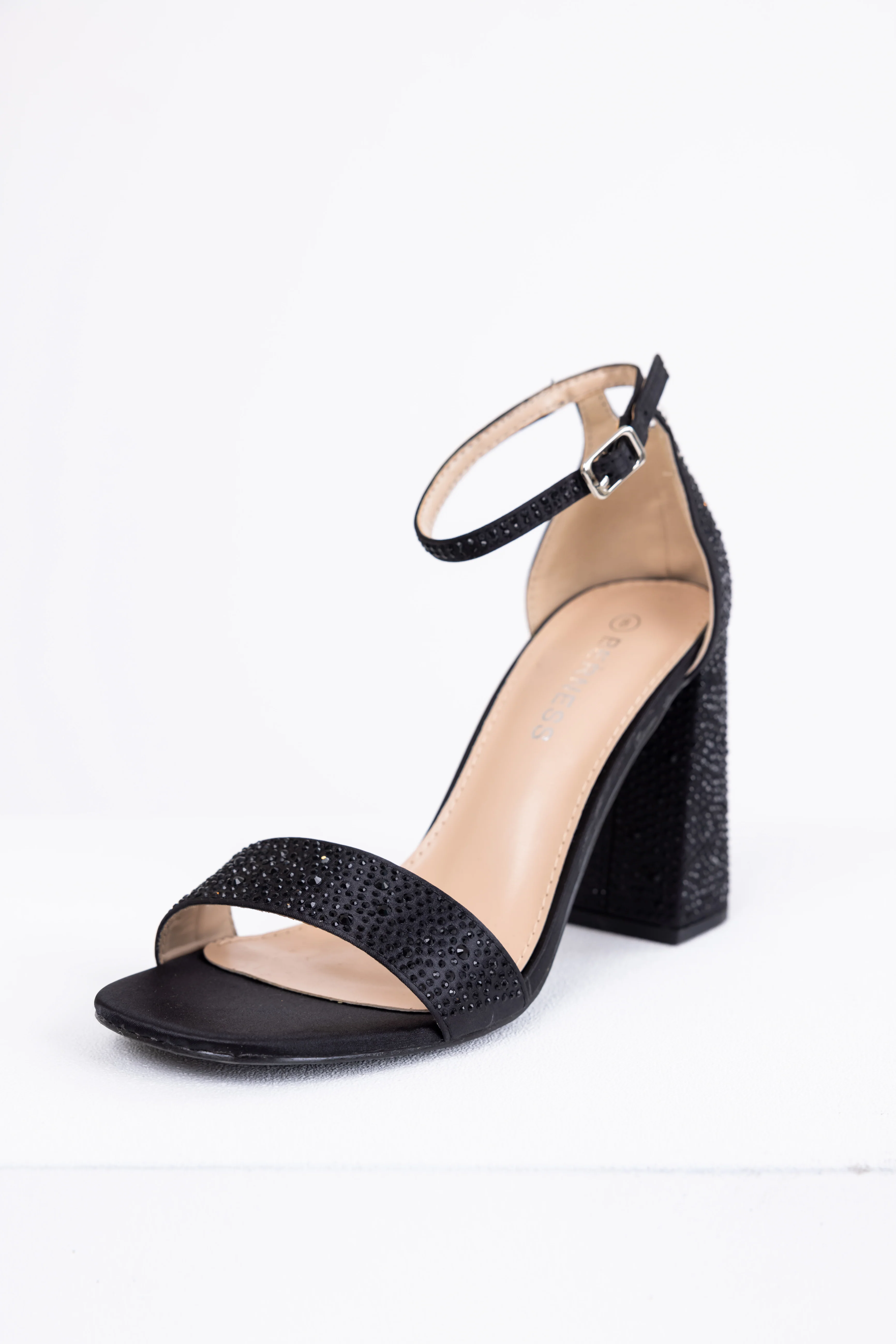 Black Sequined Satin Block Heels - LD SALE