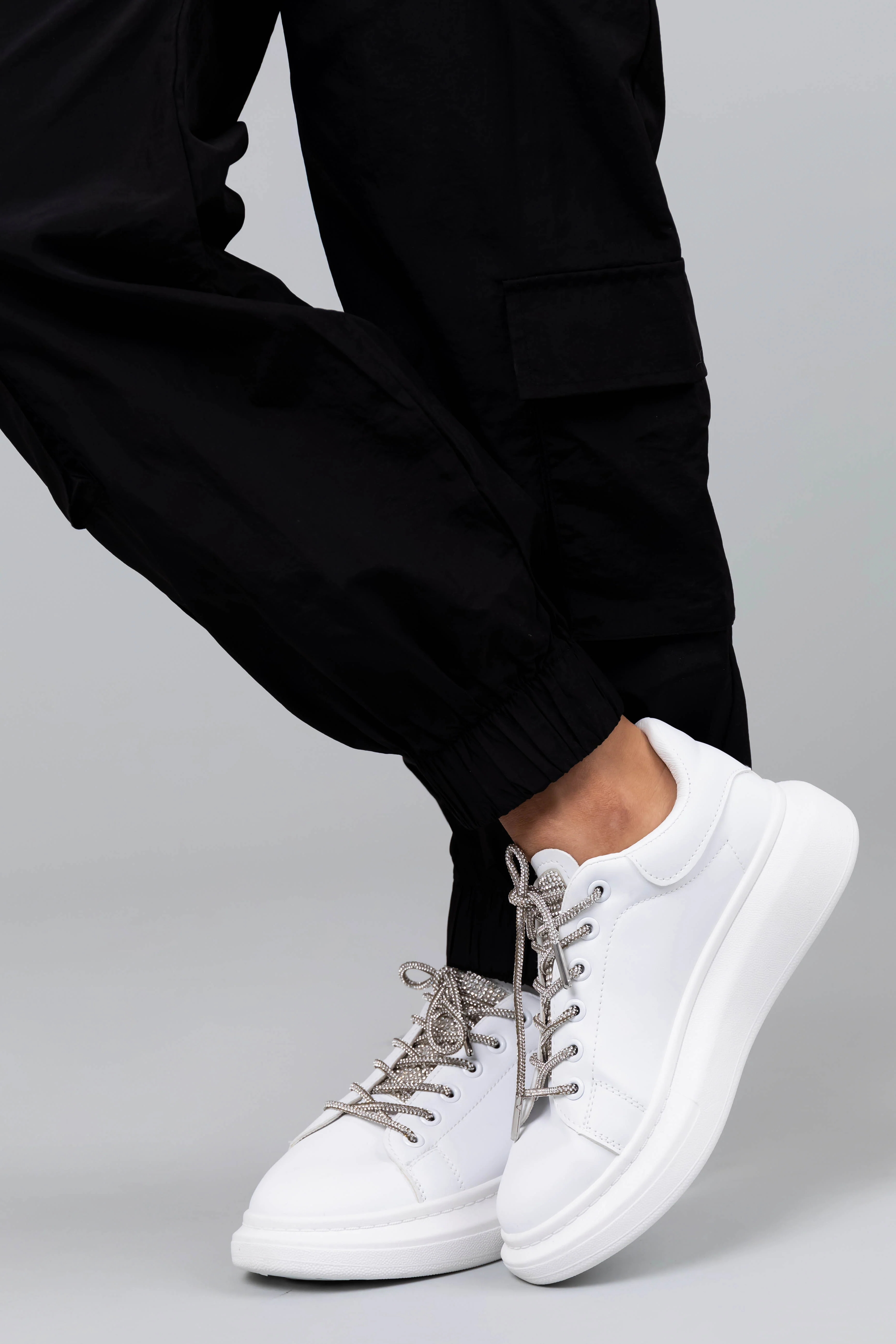 White Rhinestone Accented Tennis Shoes - LD SALE