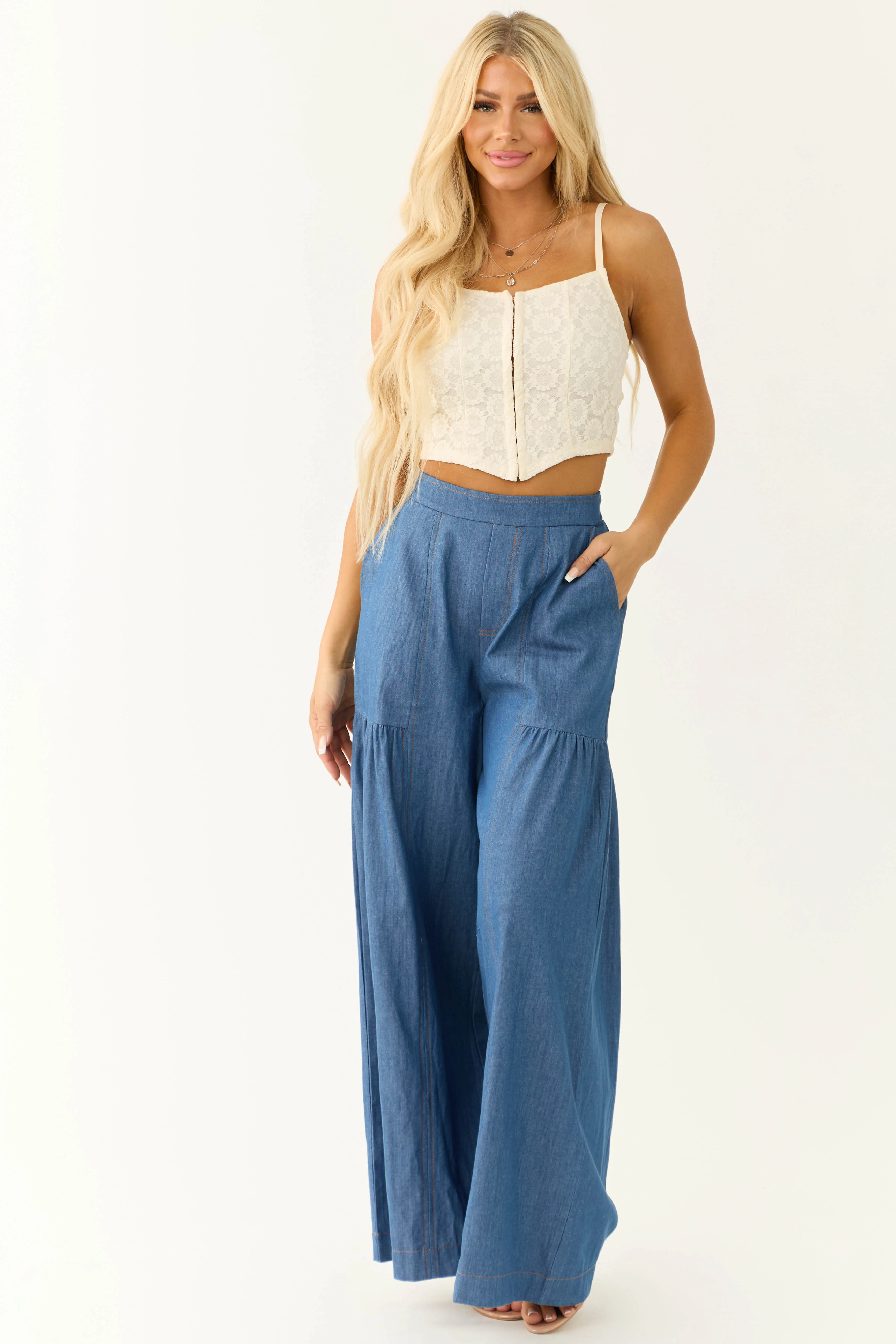 Cream Lace Corset Style Sleeveless Top - LD SALE