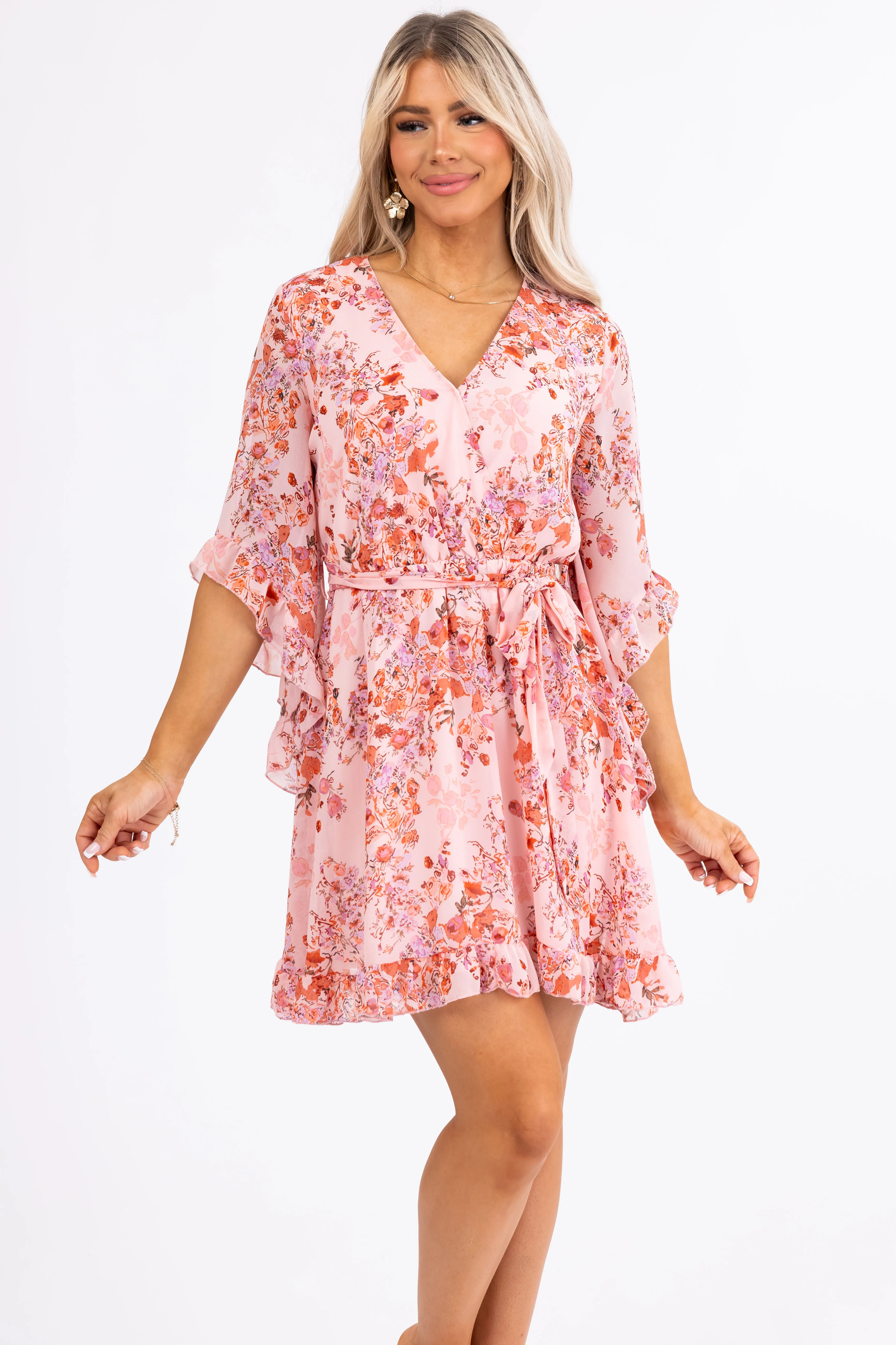 Blush Floral Print Half Sleeve Short Dress - LD SALE