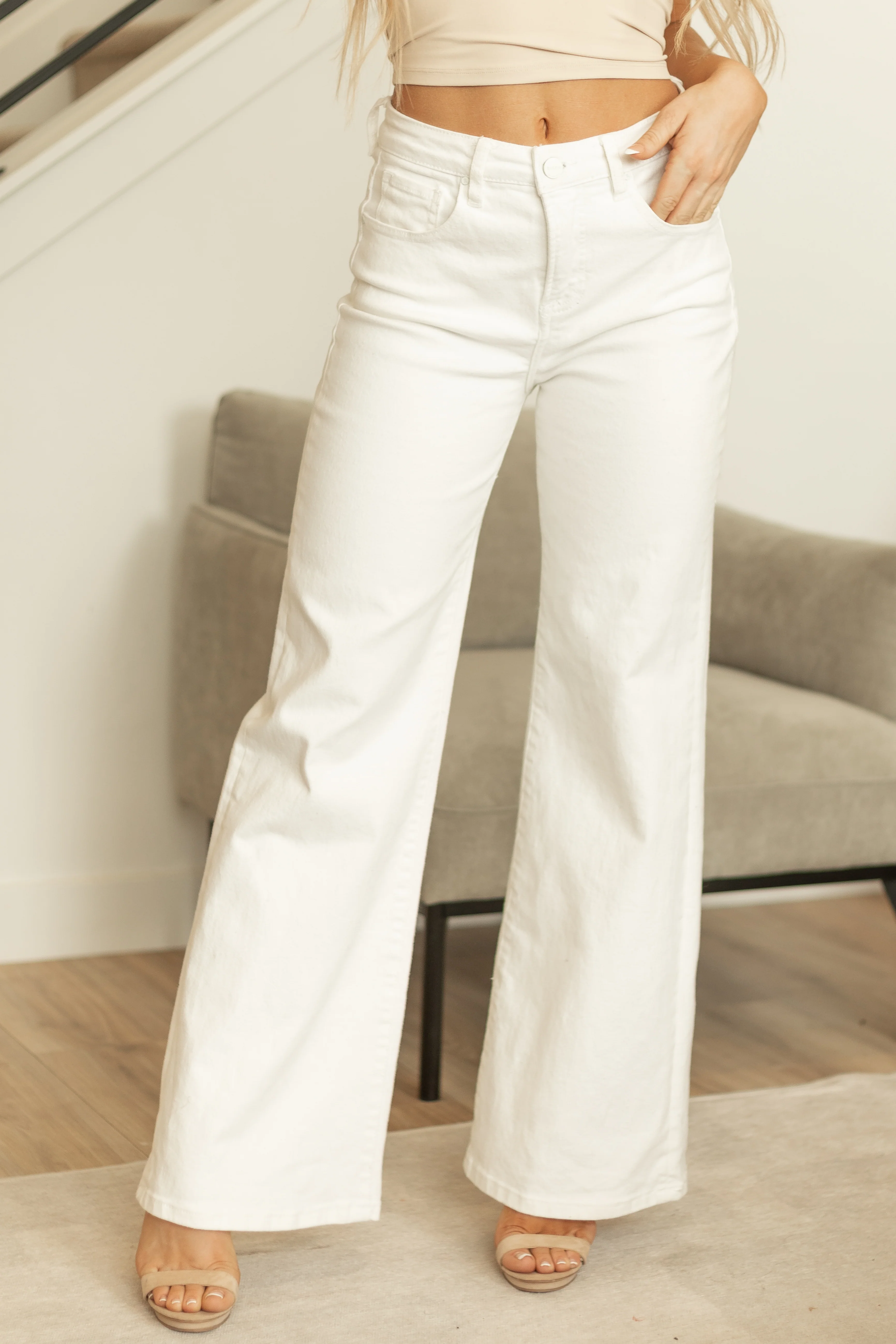 Risen White Tummy Control Wide Leg High Rise Jeans - LD SALE