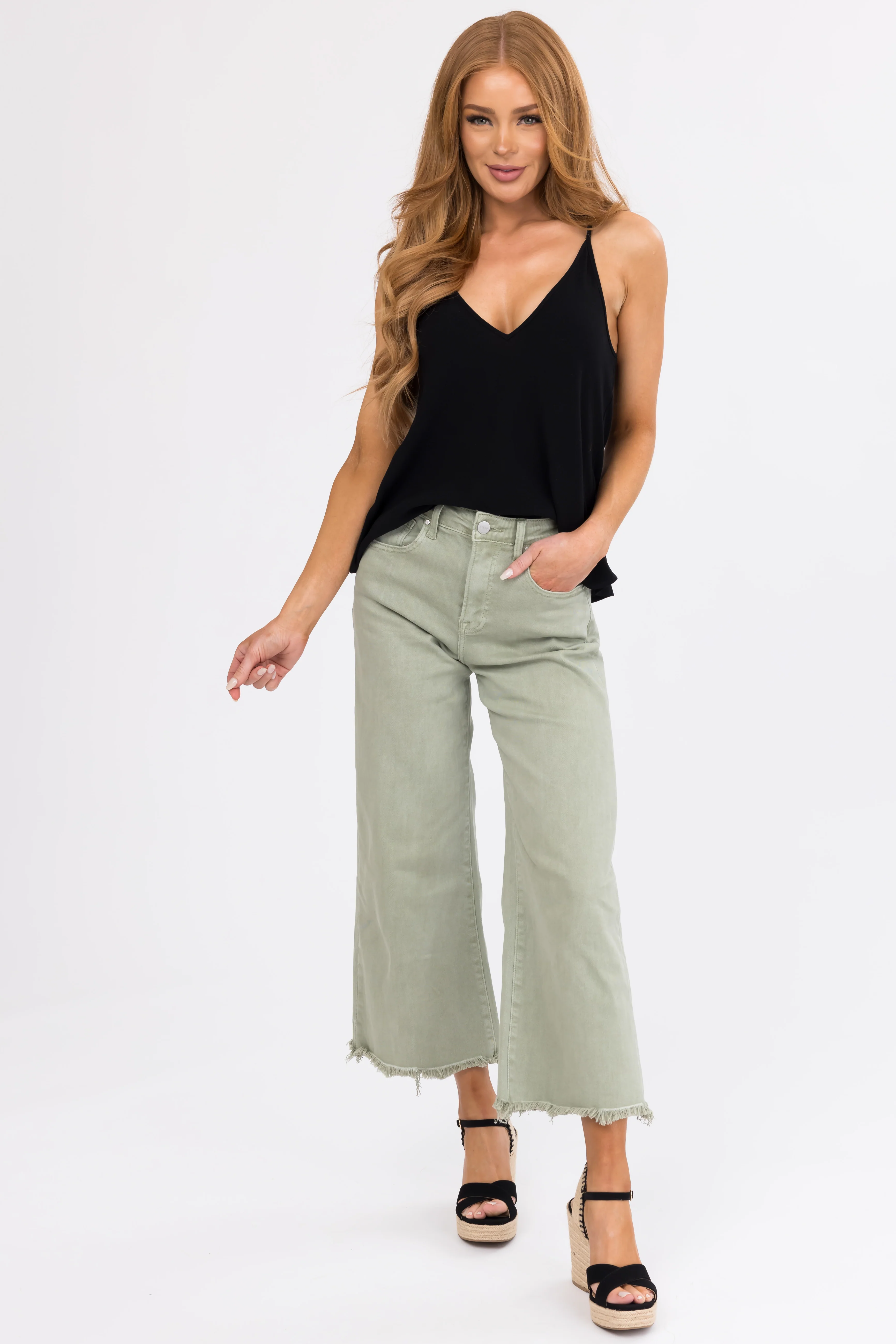 Black Racerback V Neck Linen Tank Top - LD SALE