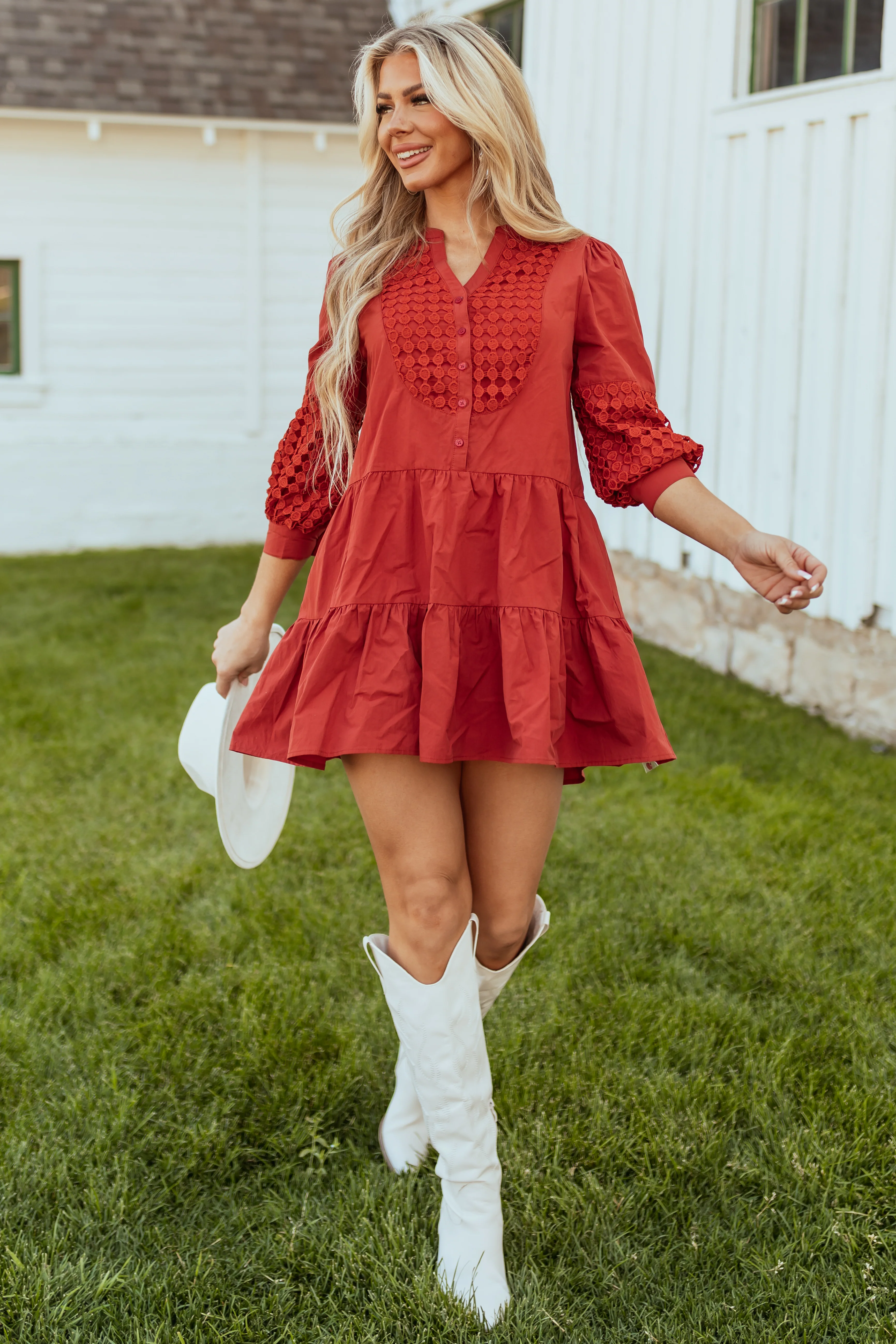 Brick Stitch Embroidery Overlay Mini Dress - LD SALE