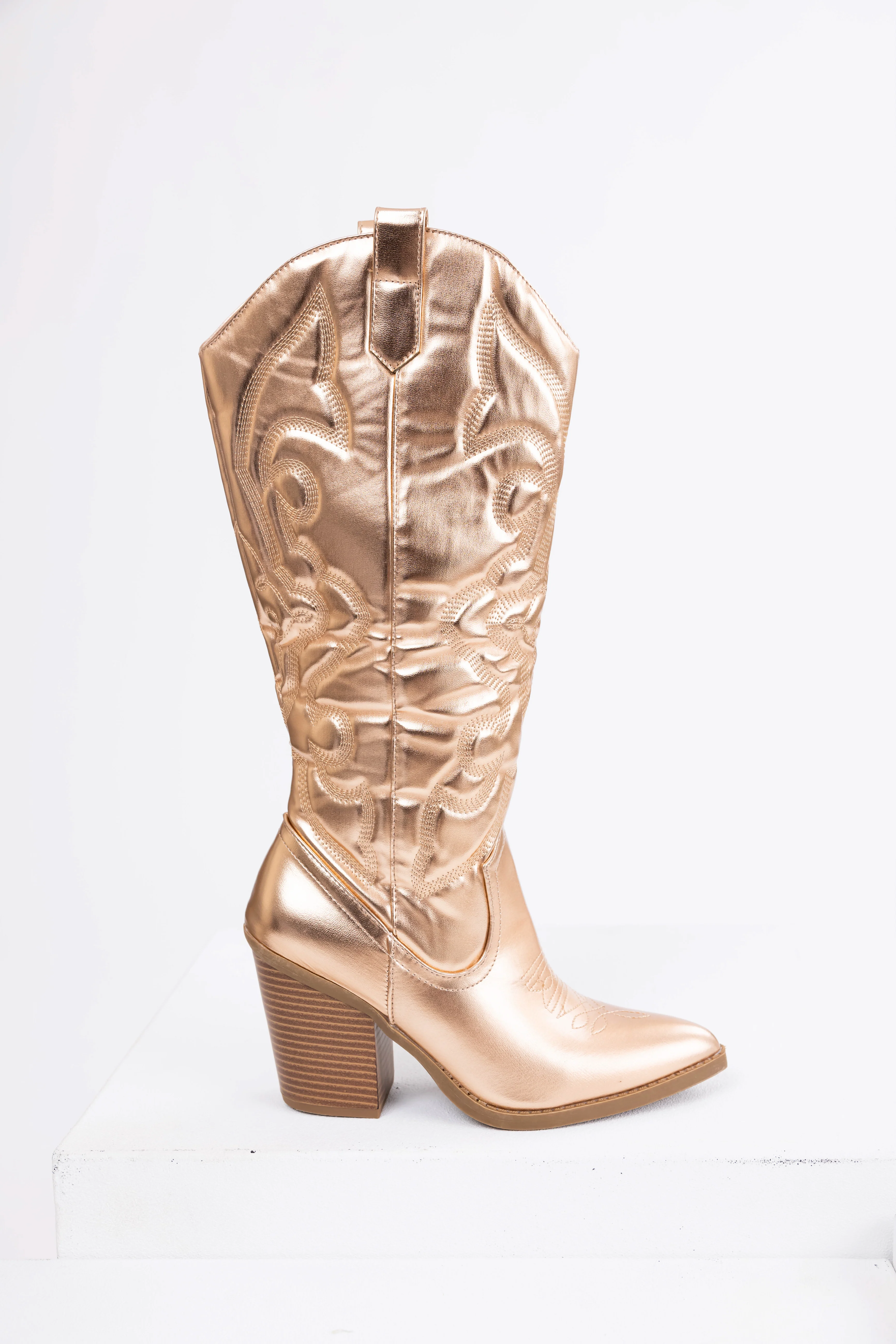 Champagne Faux Leather Metallic Western Boots - LD SALE