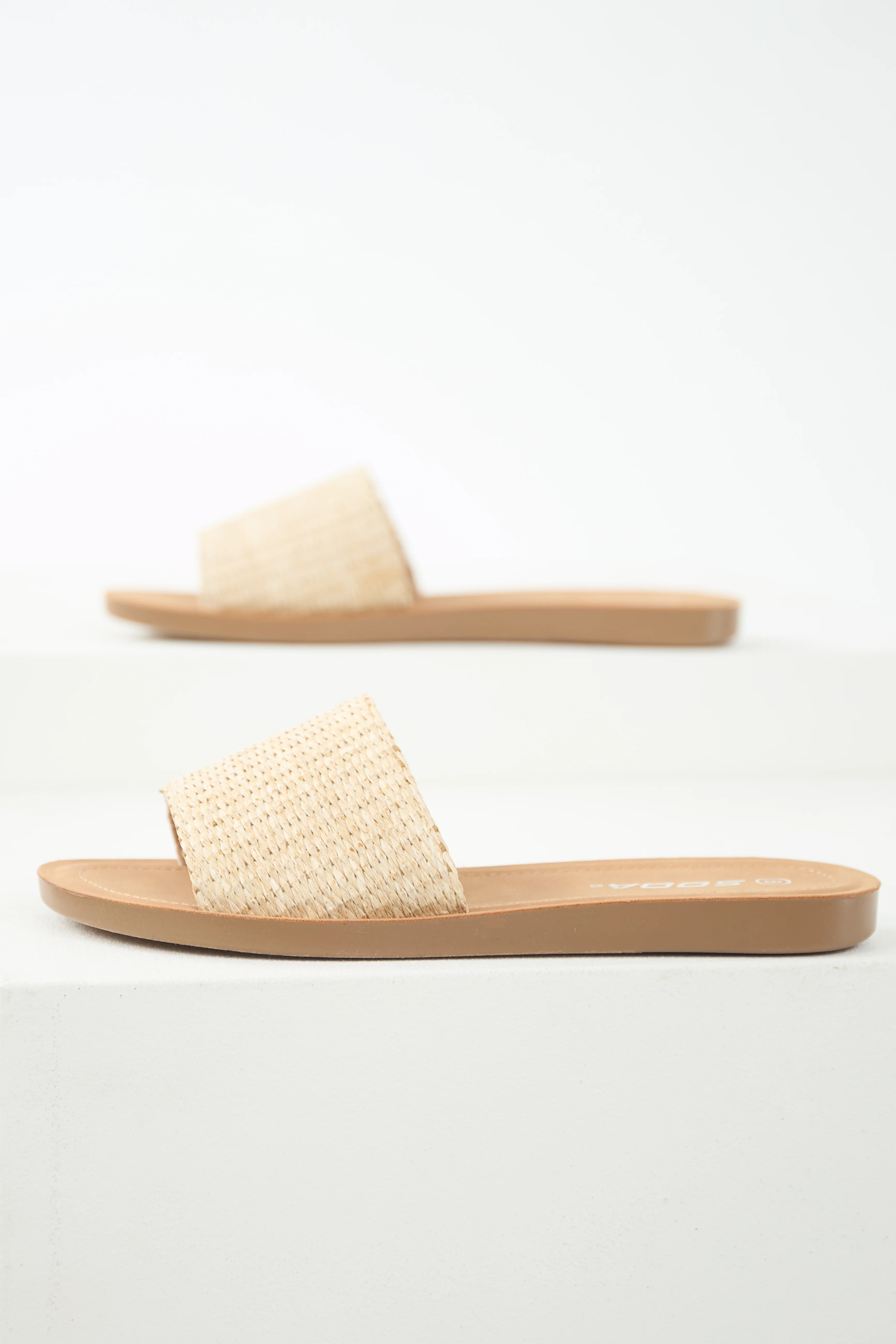 Vanilla Straw Band Open Toe Flat Sandals - LD SALE