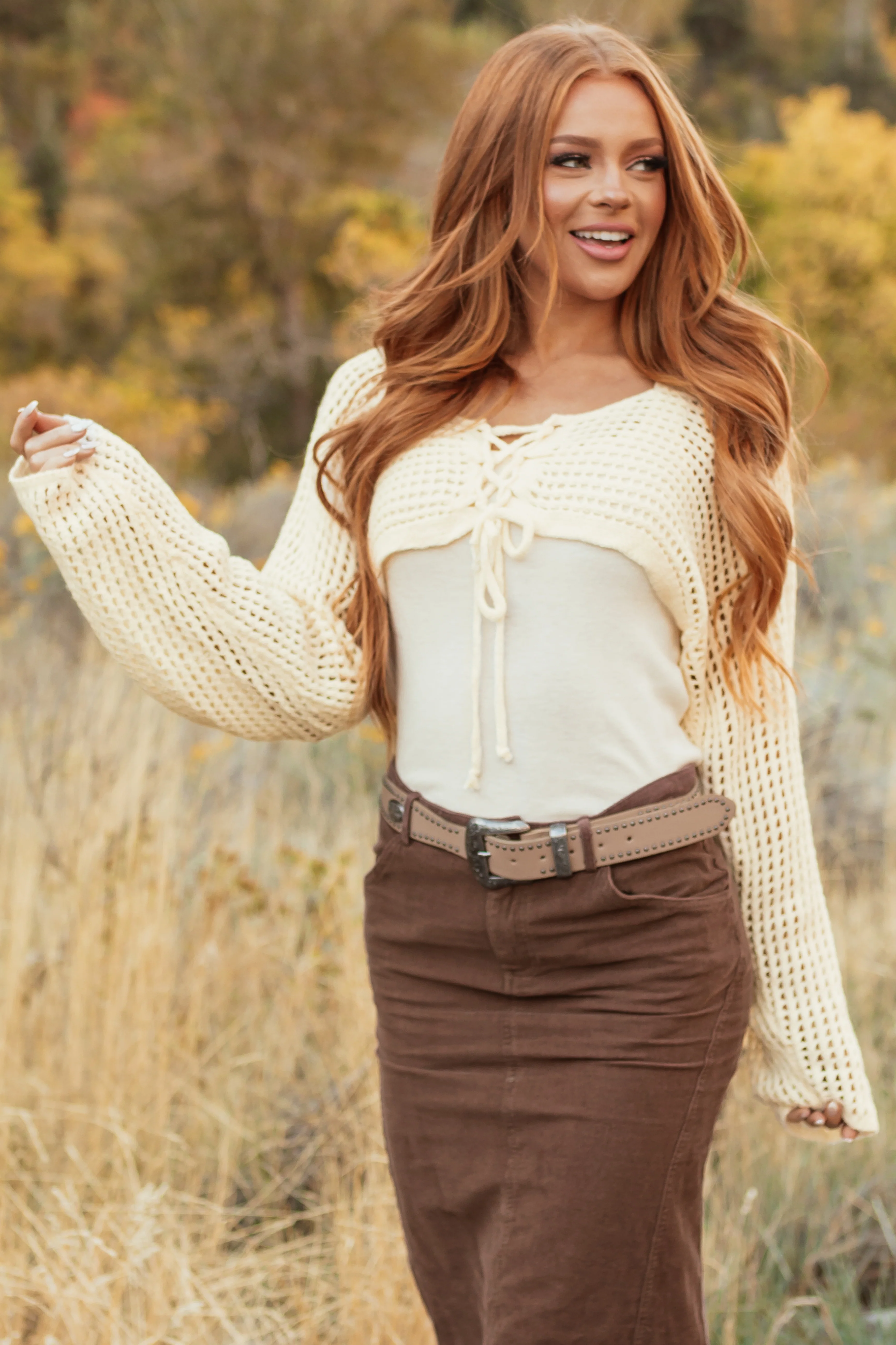 Cream Open Crochet Cropped Cardigan with Tank Top - LD SALE