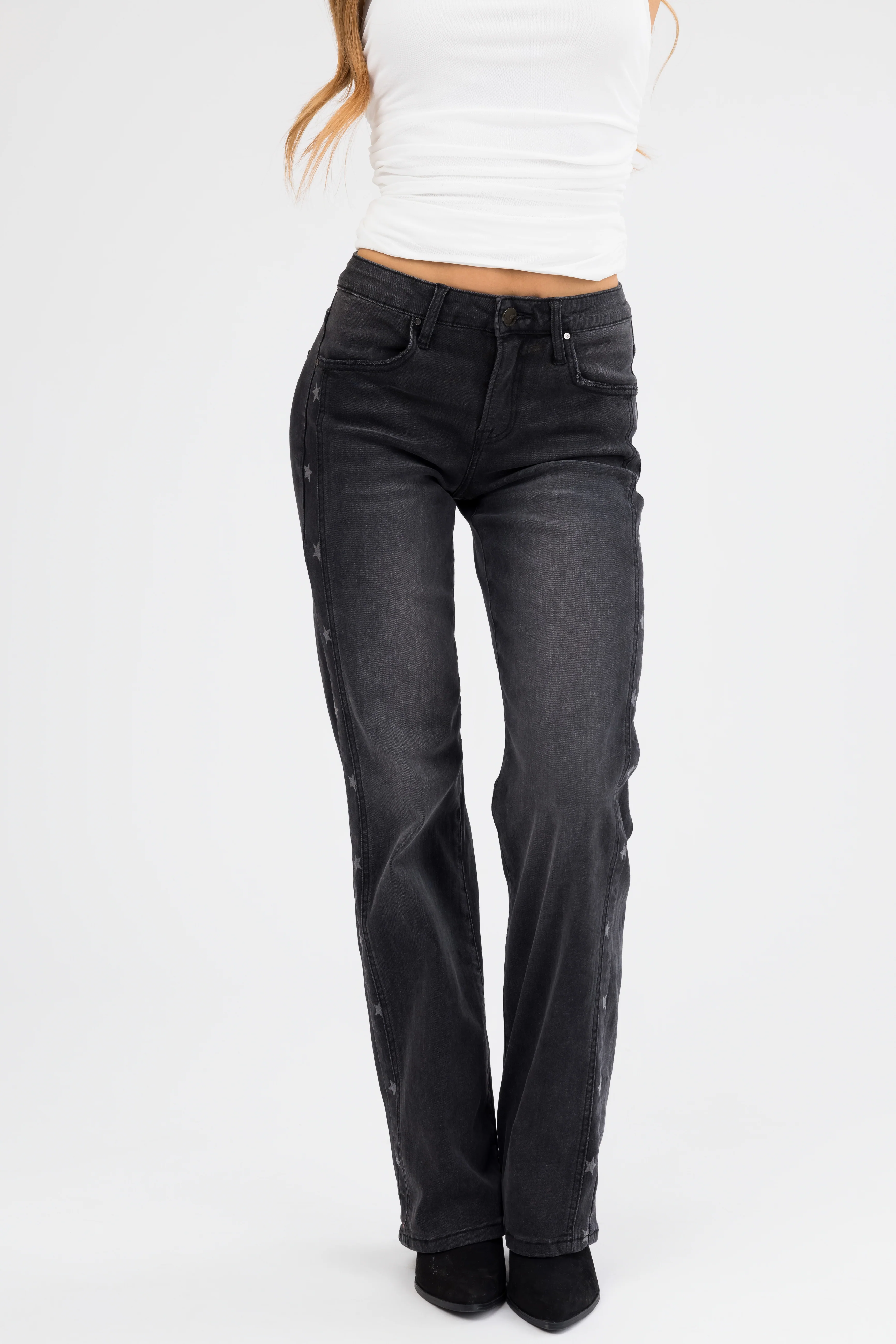 Risen Black Star Print Straight Jeans - LD SALE