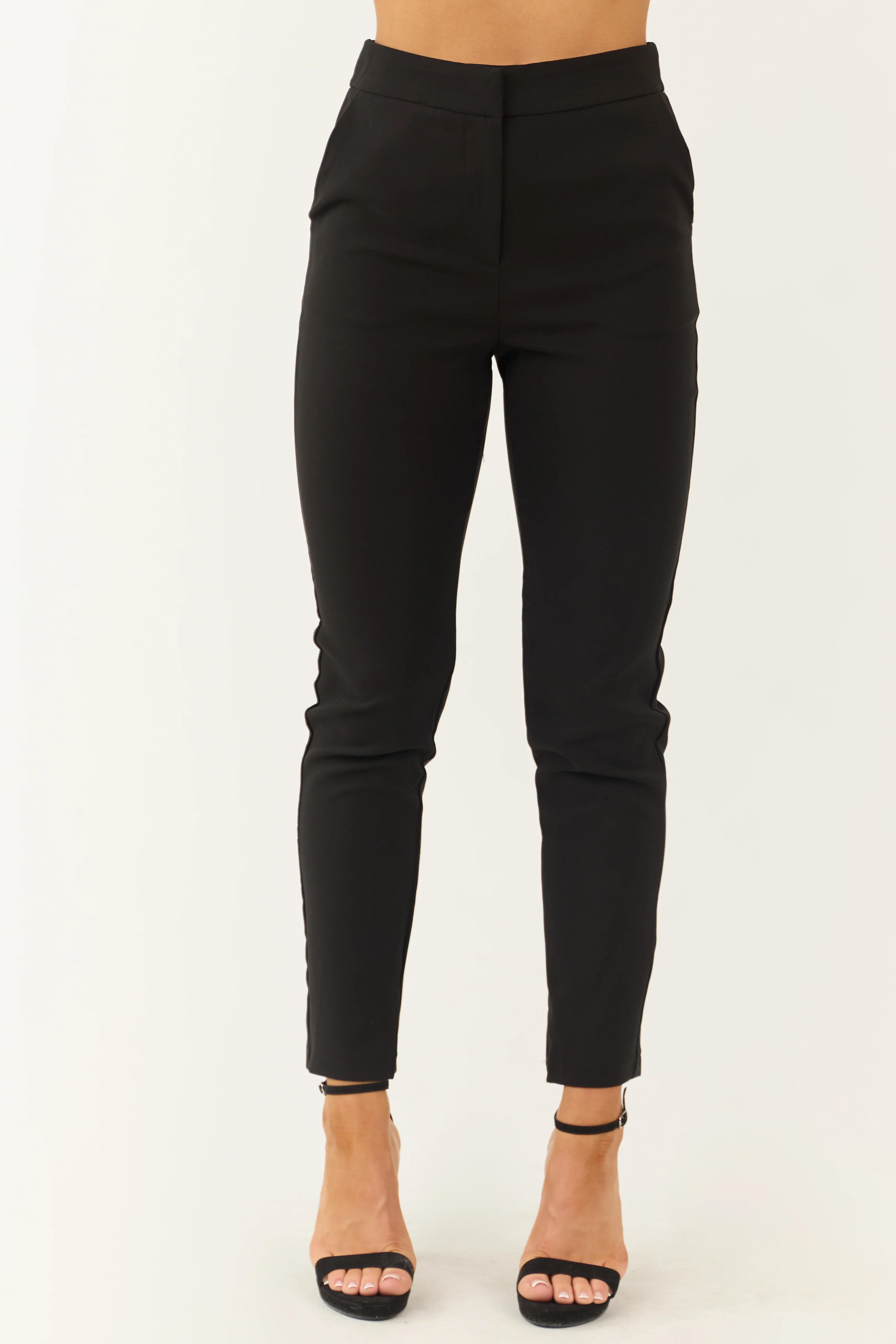Black Tapered Straight Pants with Elastic Waistband - LD SALE