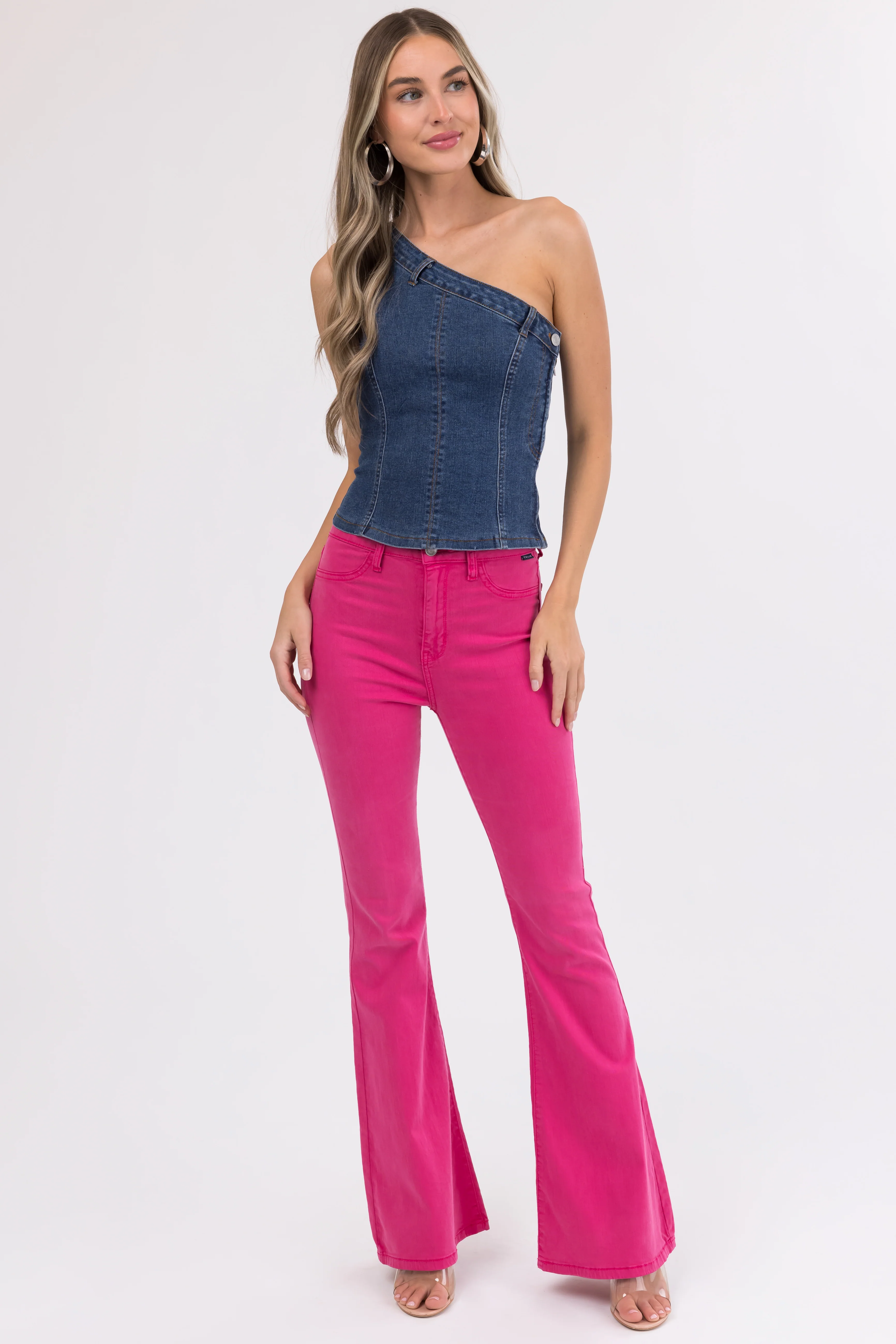 Cello Magenta High Rise Flare Leg Jeans - LD SALE