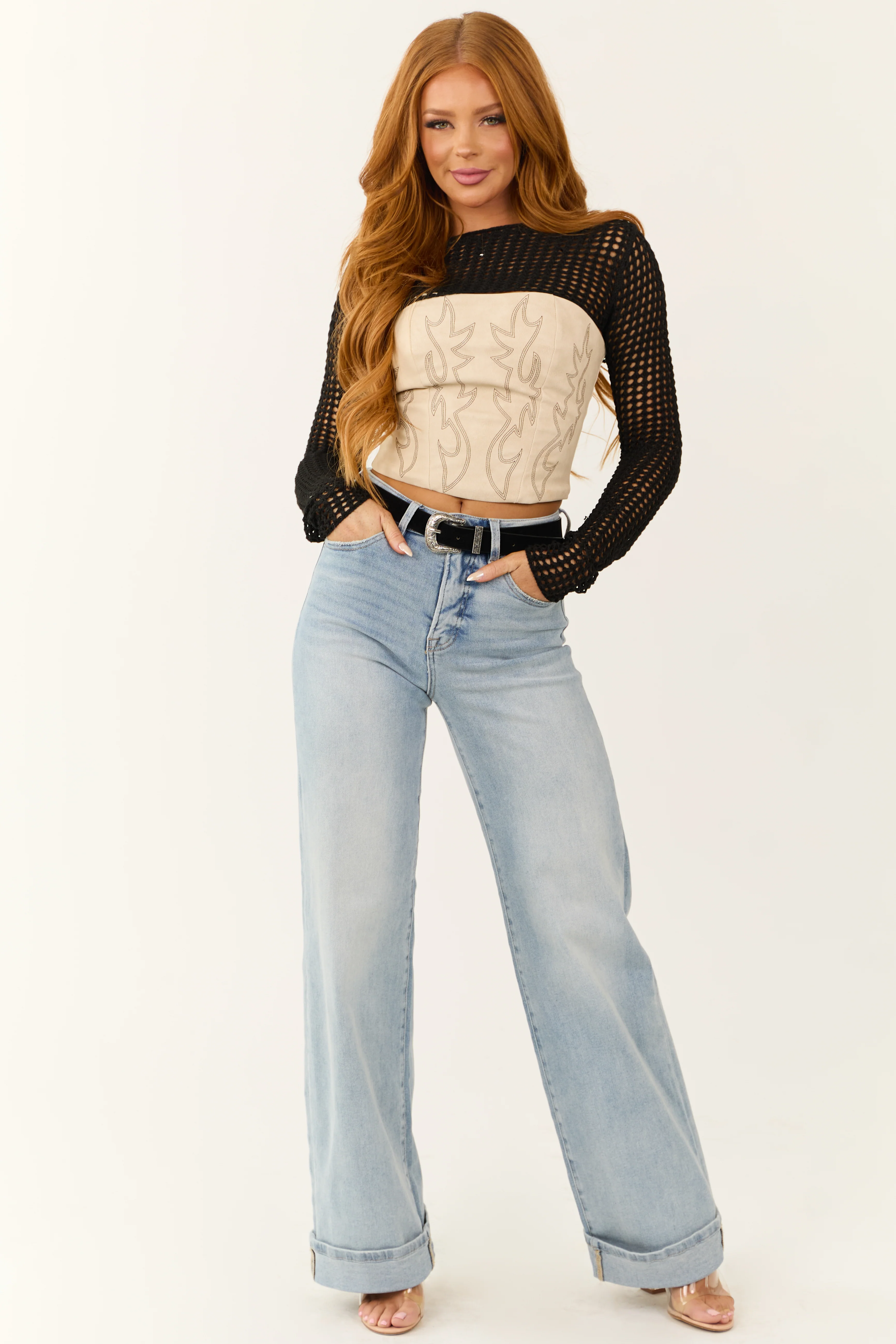 Black Lattice Shrug Long Sleeve Sweater Knit Top - LD SALE