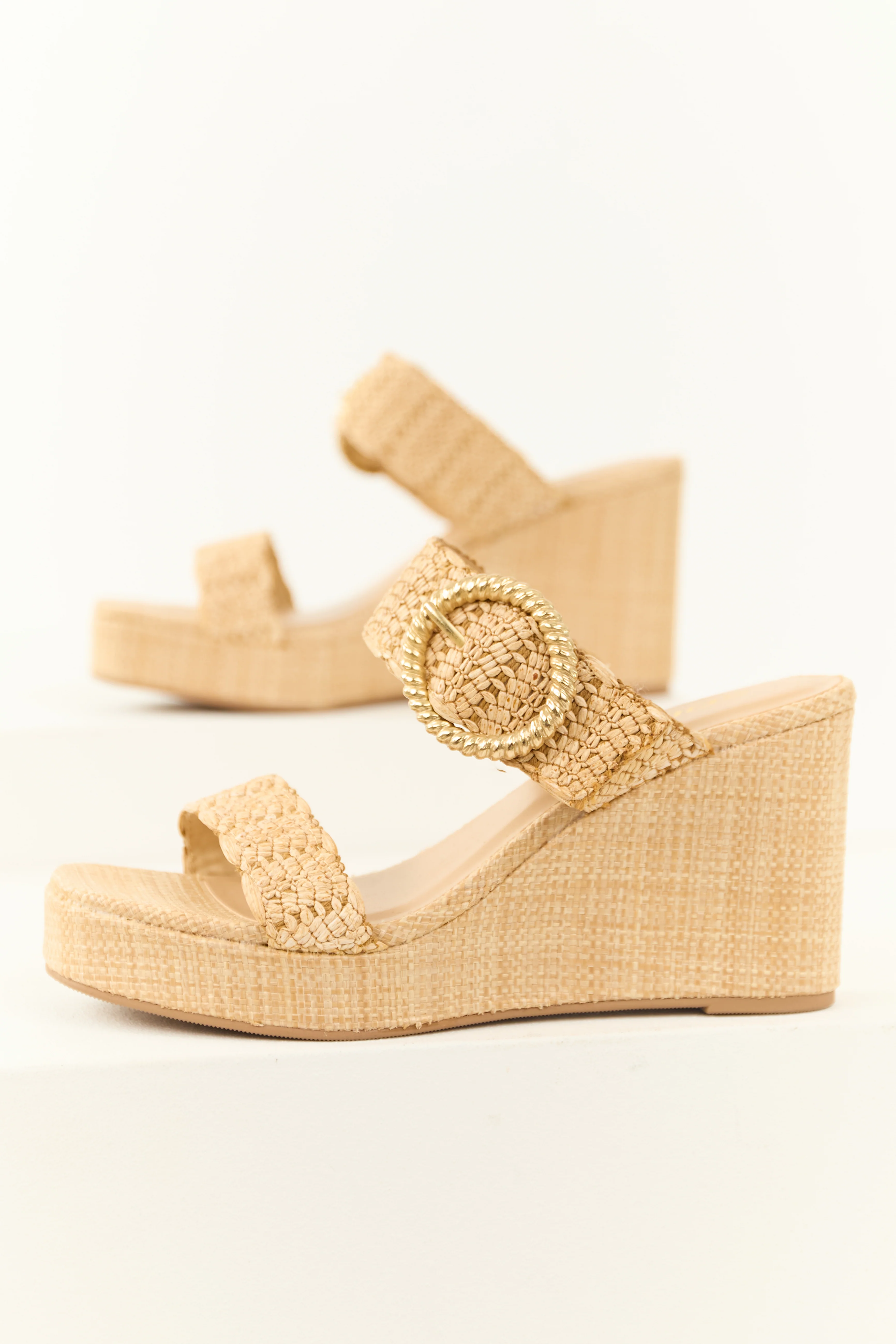 Nude Woven Buckle Strap Espadrille Wedges - LD SALE