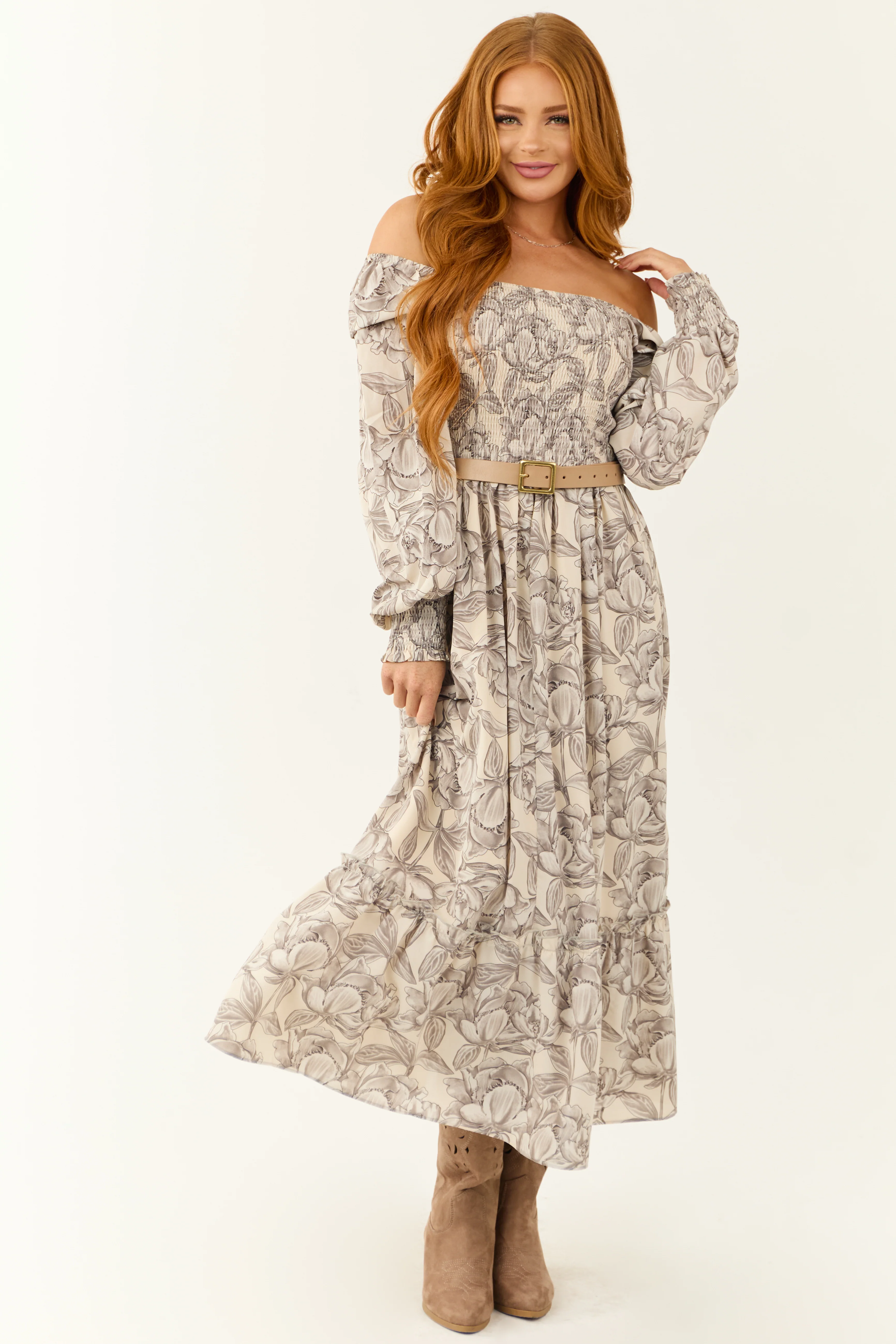 Vanilla Floral Print Square Neck Maxi Dress - LD SALE