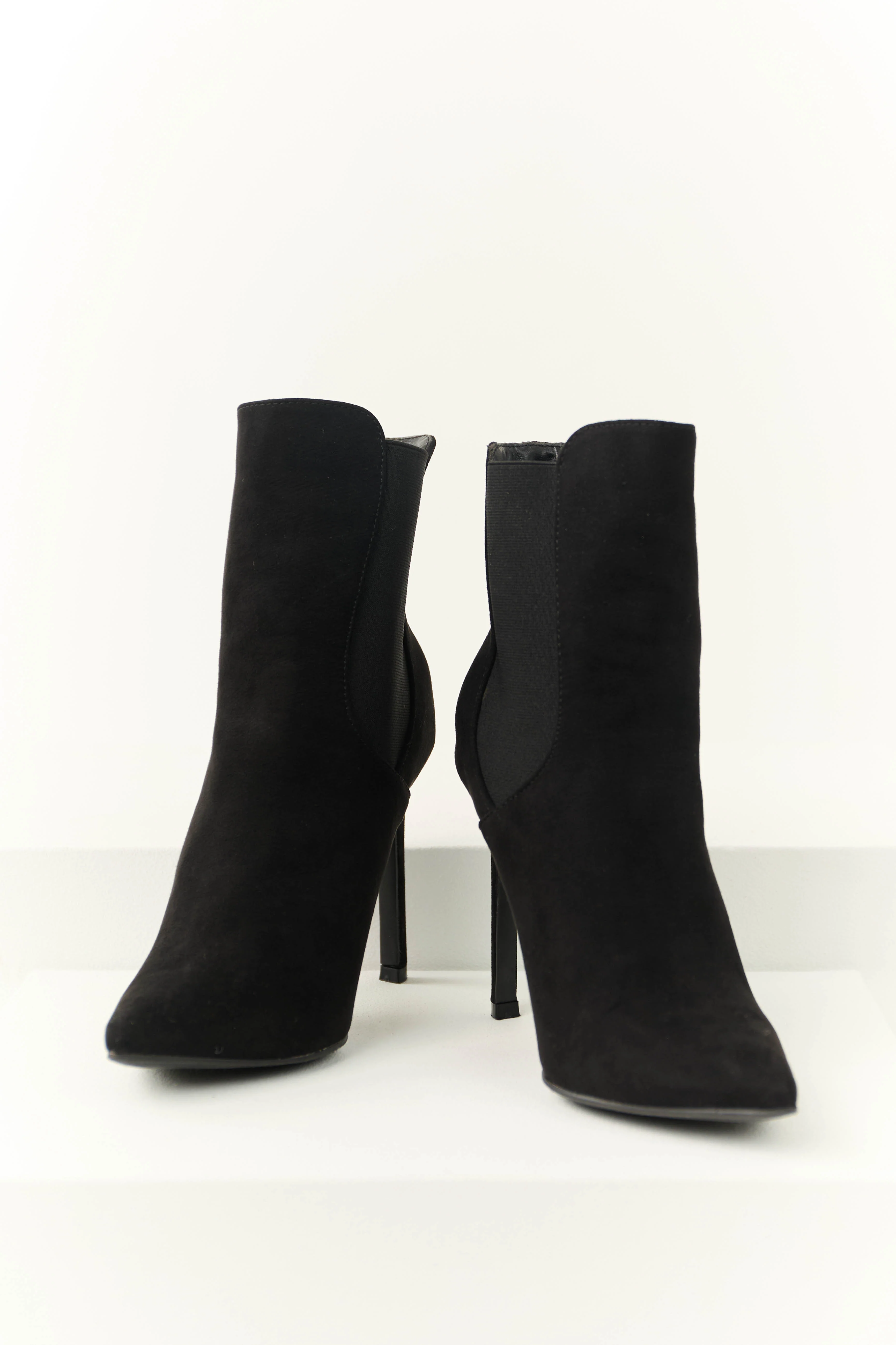Black Faux Suede Elastic Panel Stiletto Booties - LD SALE
