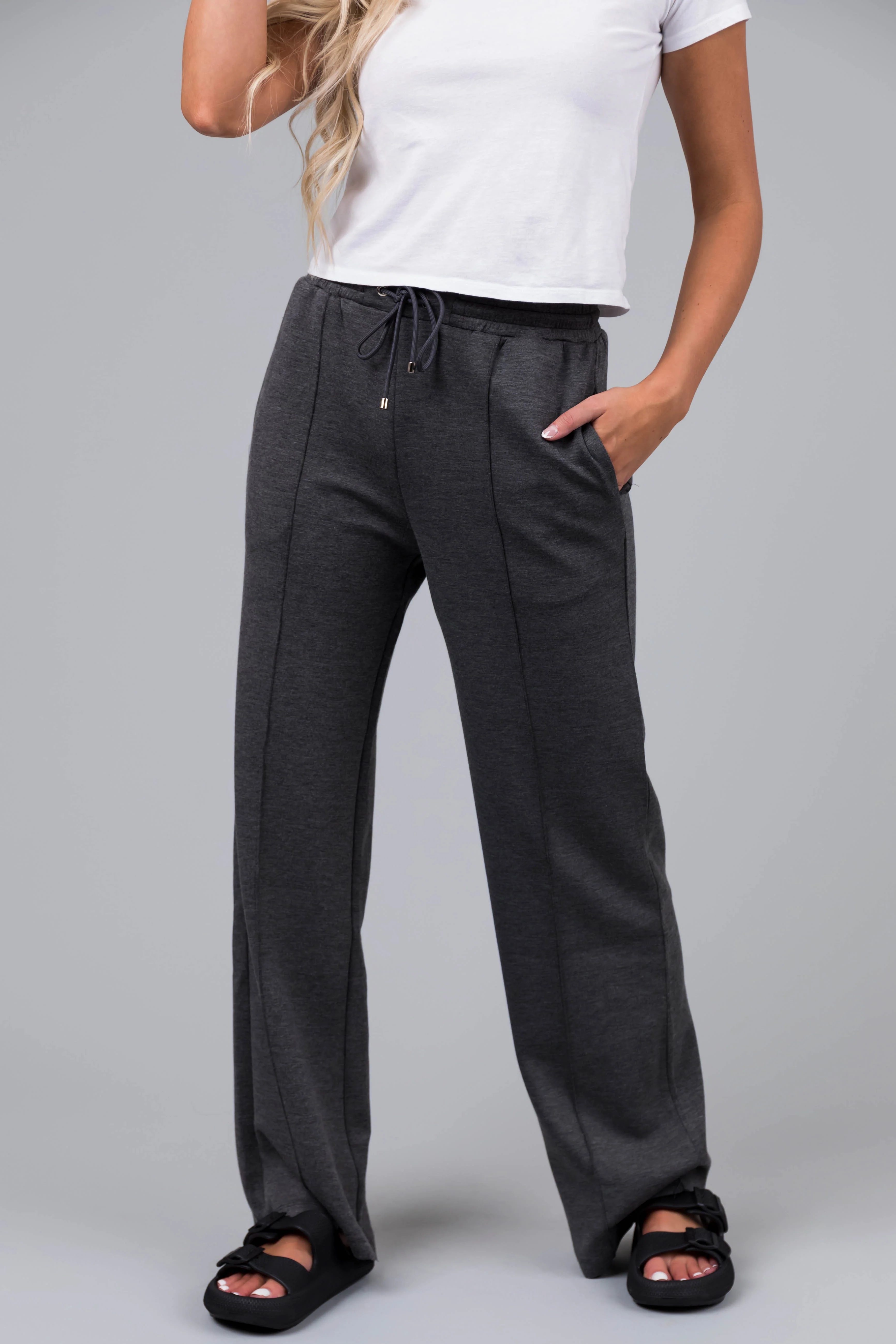 Charcoal Straight Leg Drawstring Comfy Pants - LD SALE