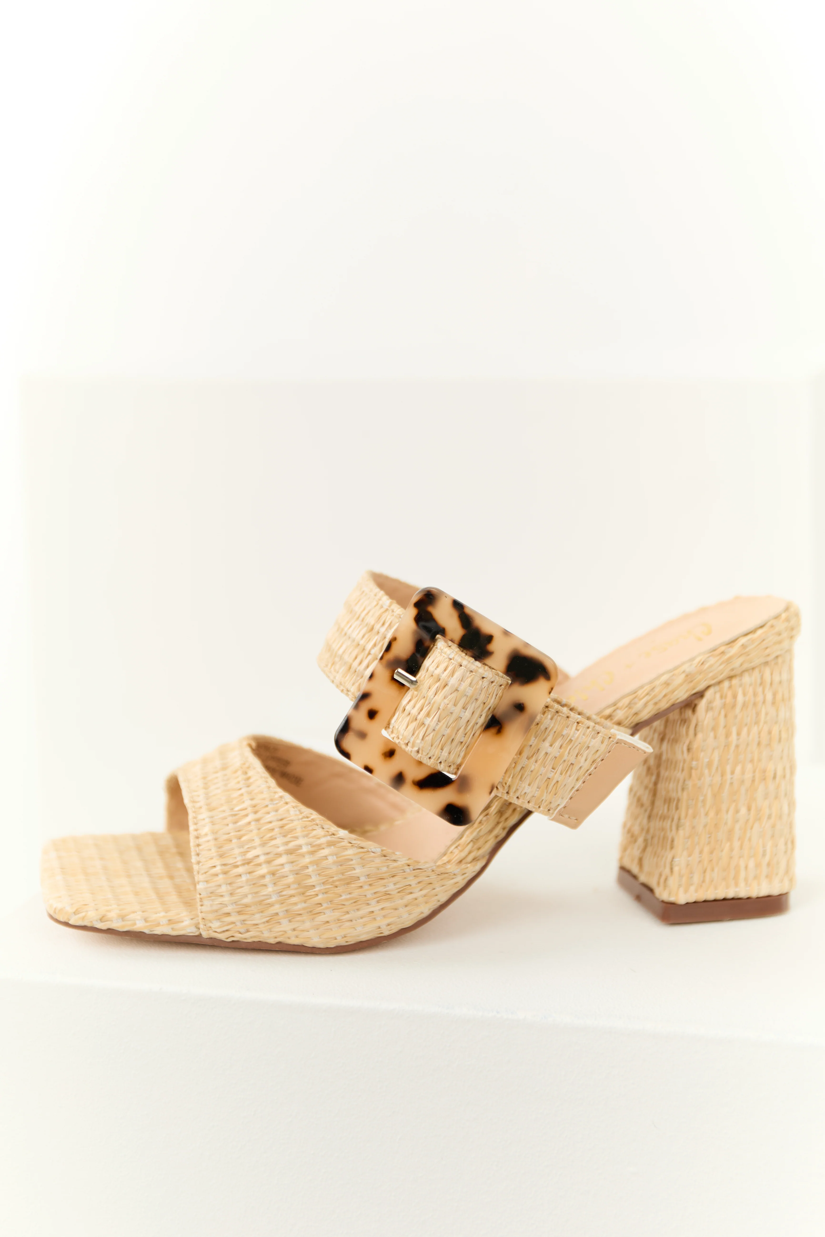 Beige Woven Accent Buckle Strap Heels - LD SALE