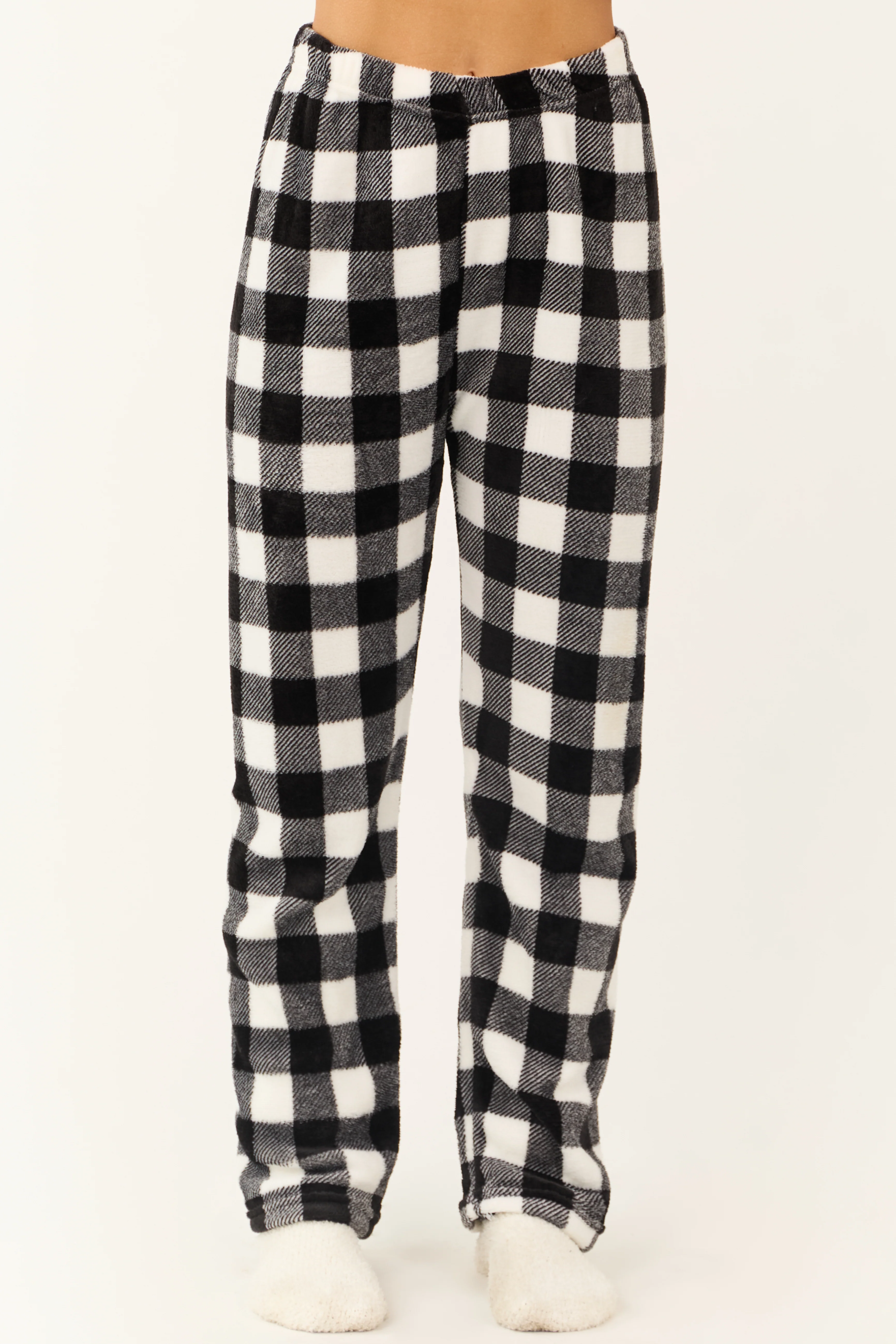 White and Black Buffalo Plaid Fleece Pajama Pants - LD SALE