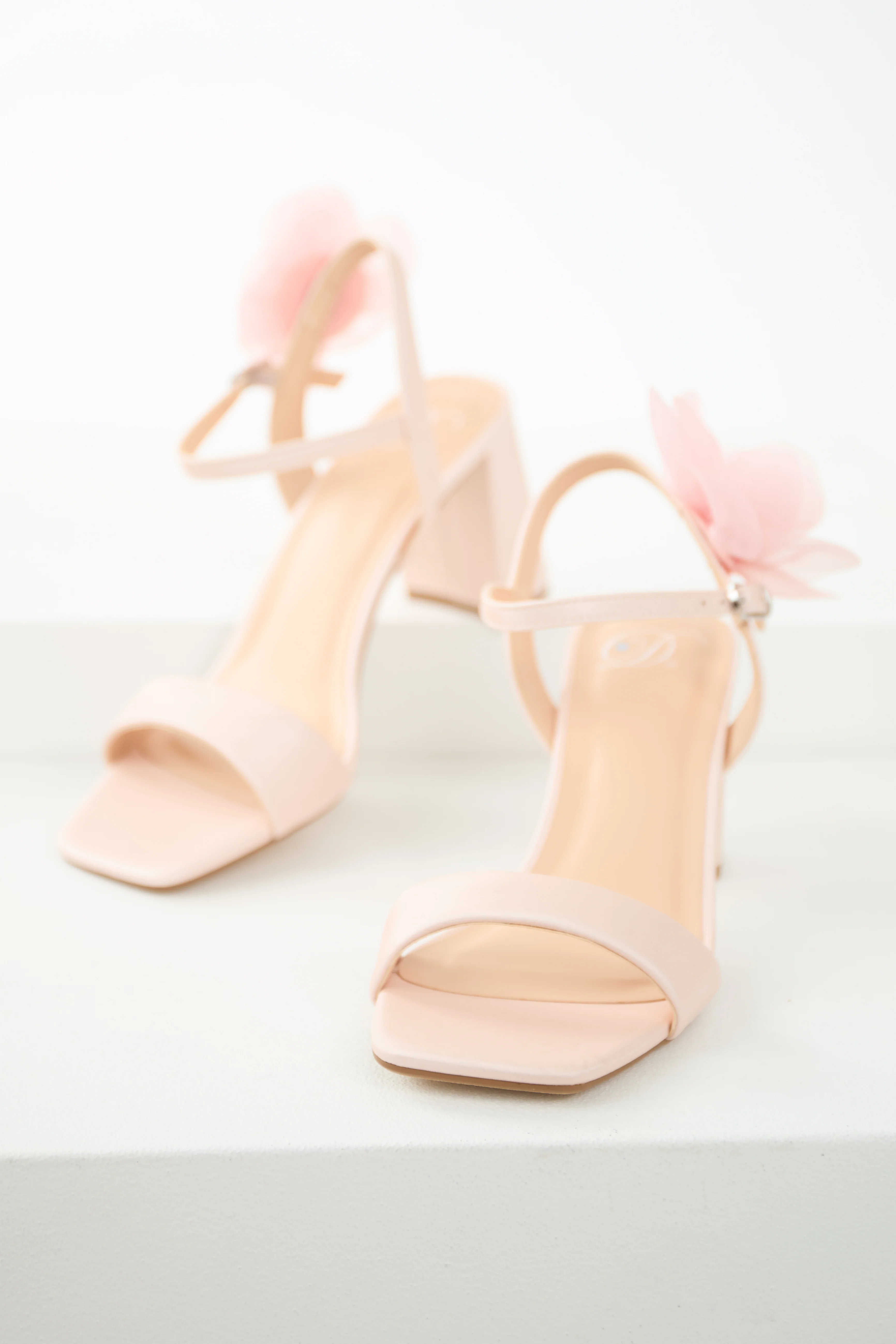Dusty Blush Floral Detail Open Toed Heels - LD SALE