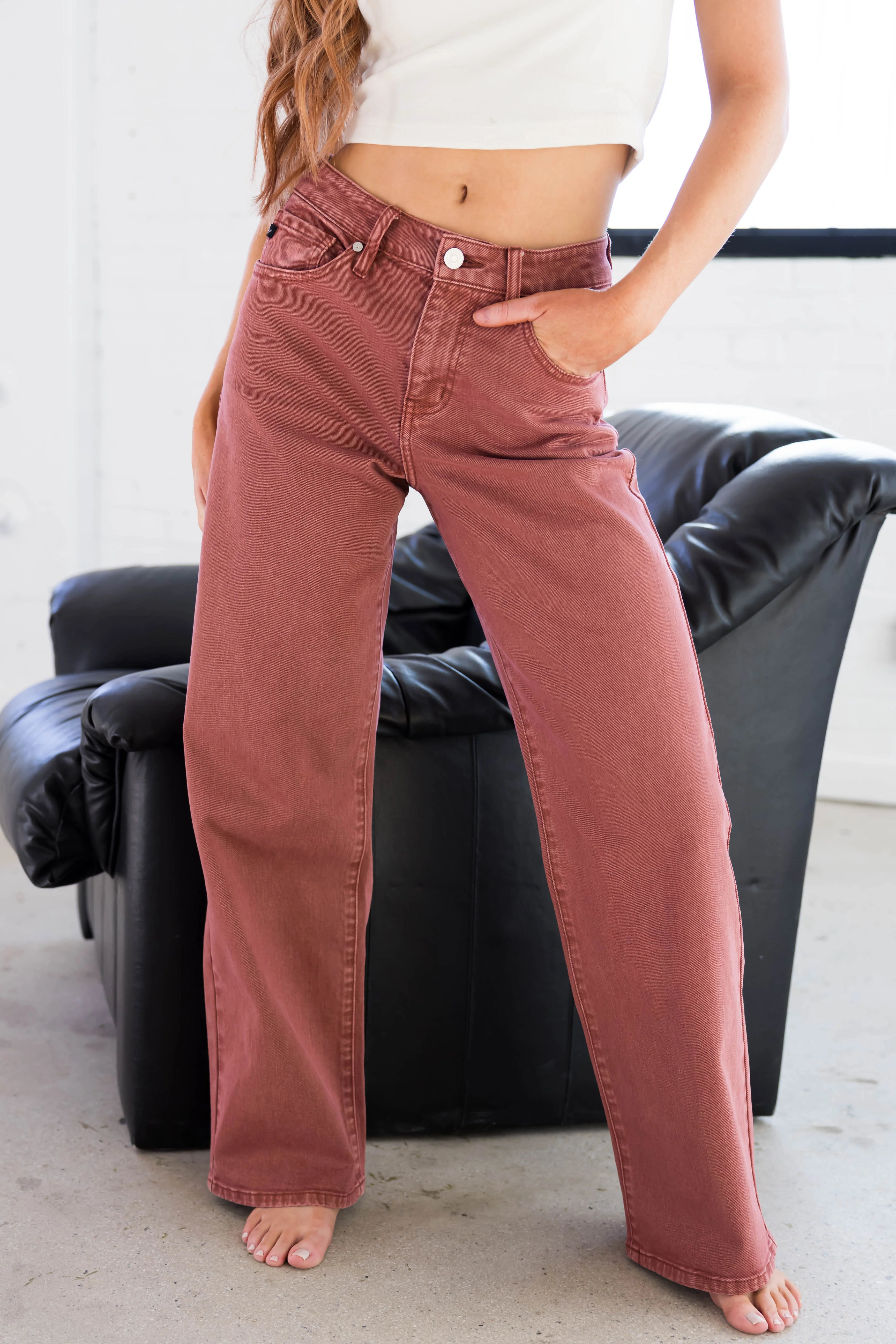 KanCan Terracotta High Rise Wide Leg Jeans - LD SALE