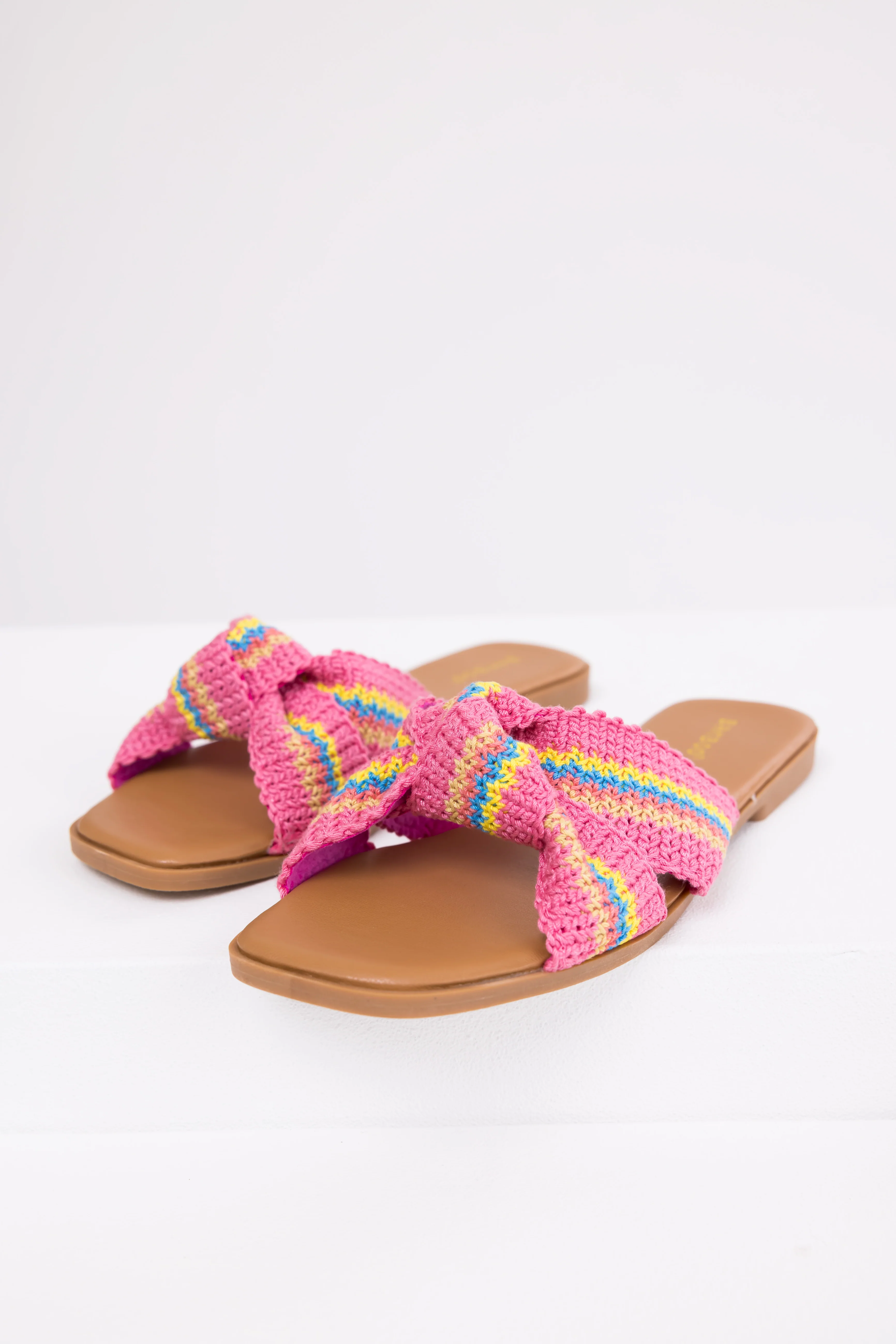 Magenta Knit Strap Open Toe Flat Sandals - LD SALE