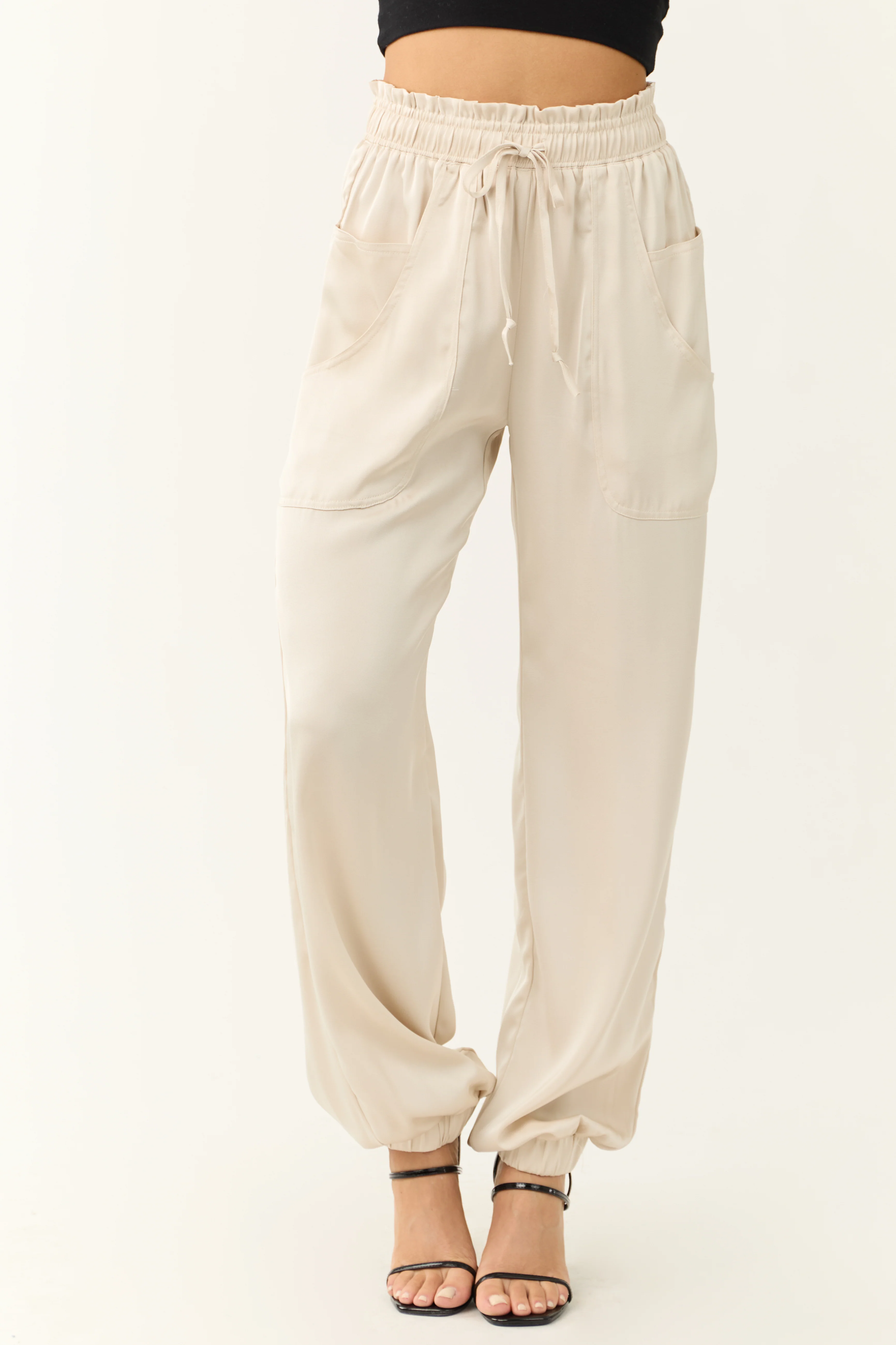 Vanilla Elastic Waist Satin Joggers - LD SALE