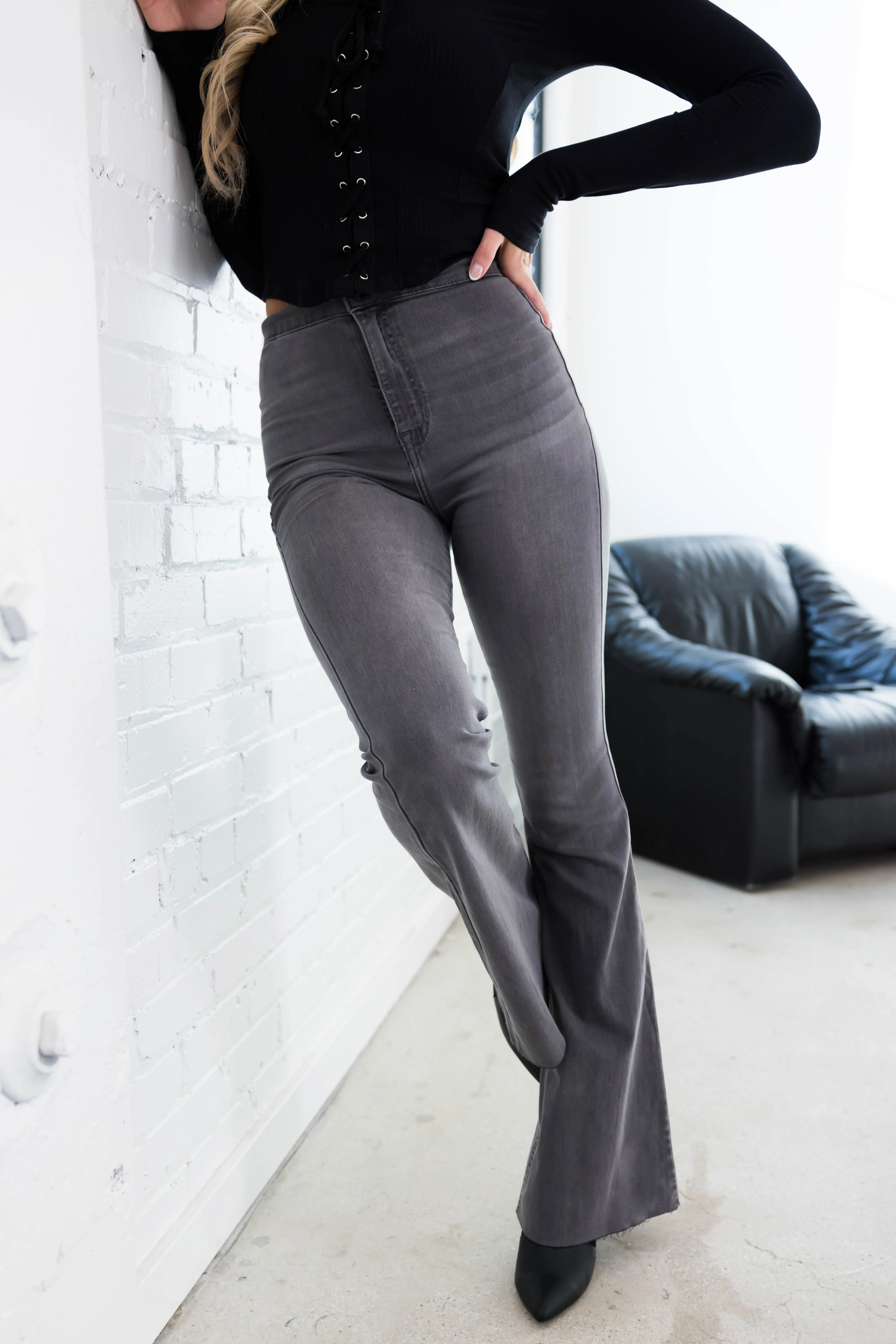 Cello Stone High Rise Flare Leg Washed Jeans - LD SALE