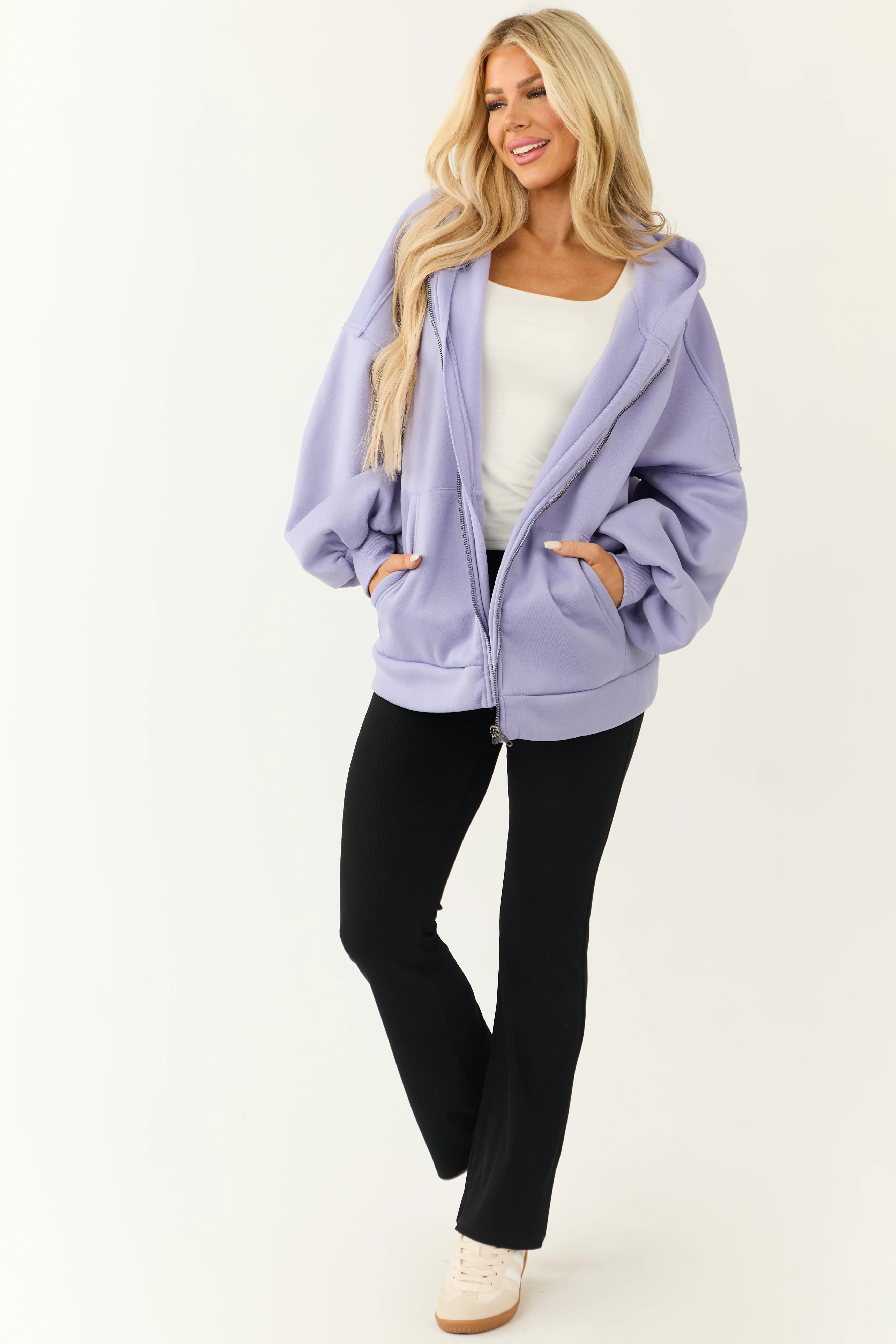 Lavender Oversized Zip Up Hooded Jacket - LD SALE