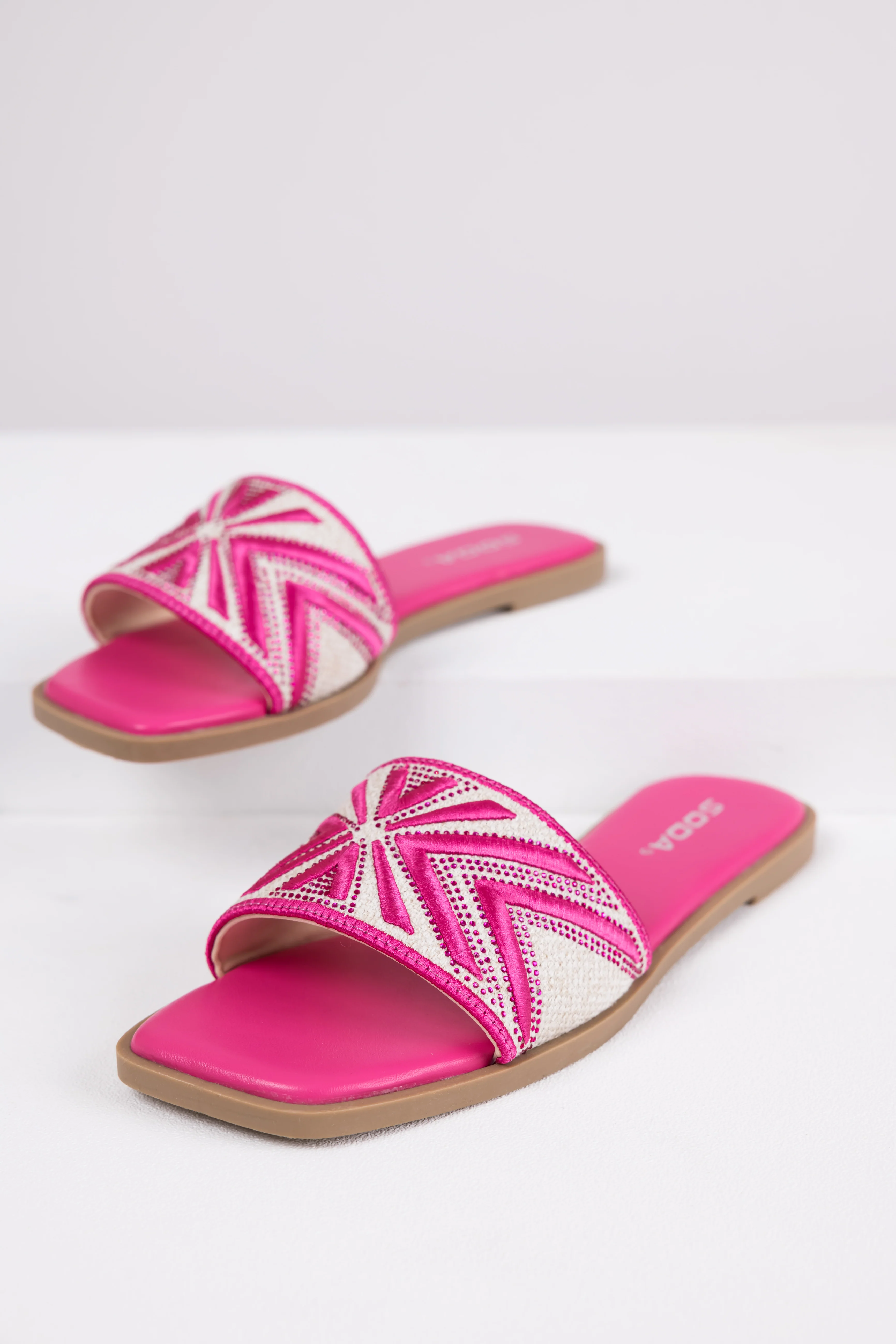 Hot Pink Aztec Band Square Toe Slide Sandals - LD SALE