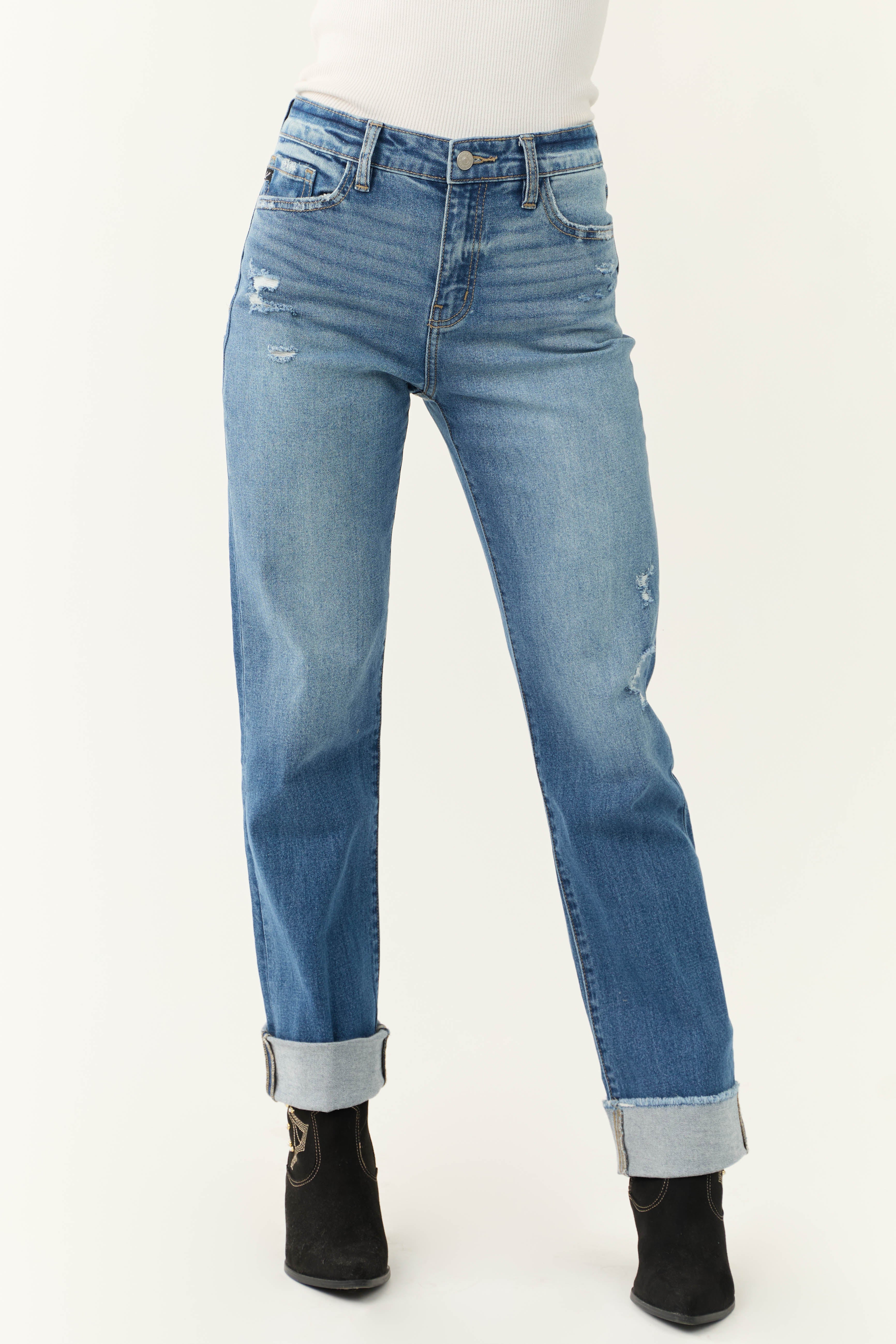 KanCan Medium Wash Raw Hem Straight Jeans - LD SALE