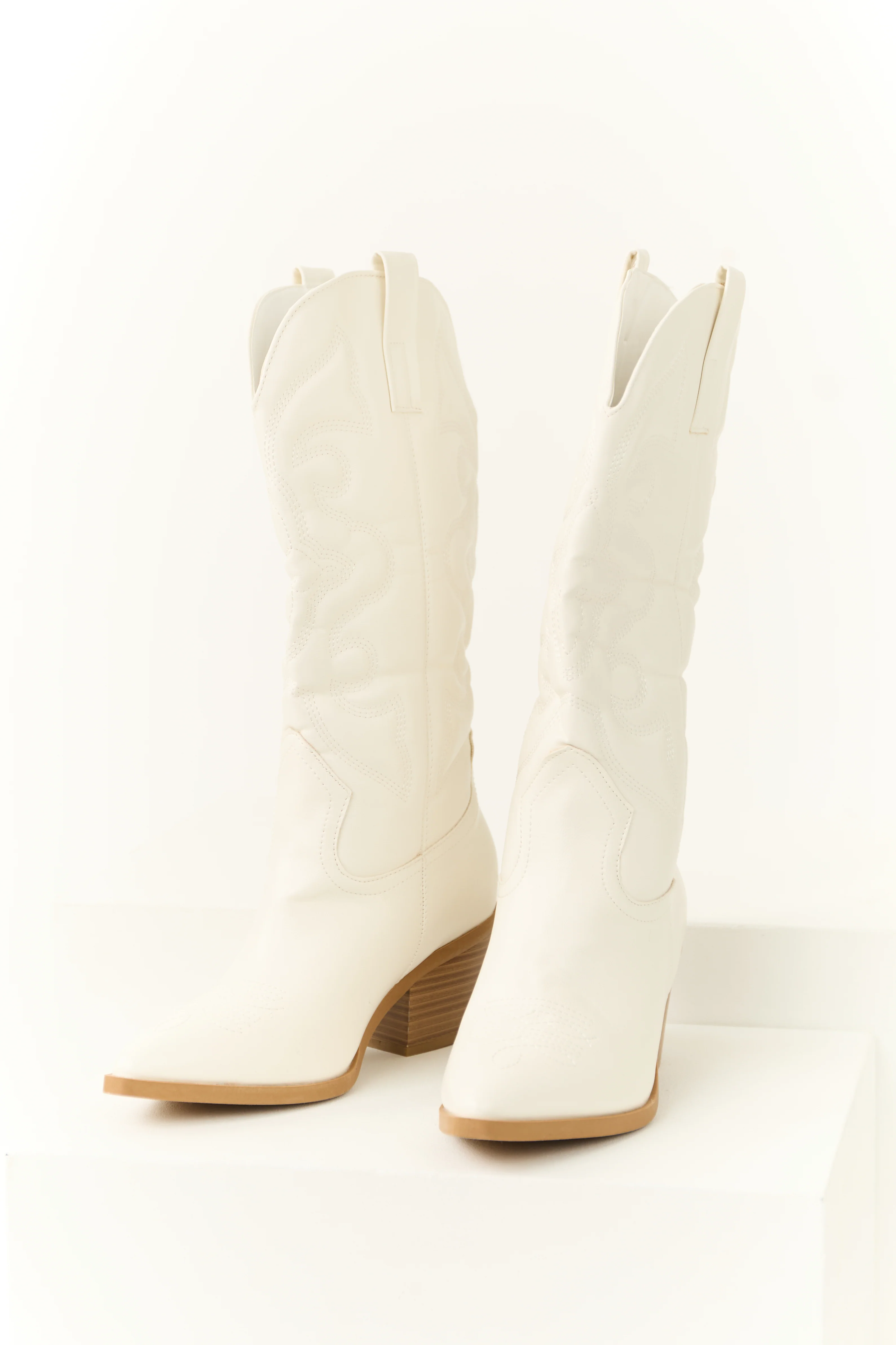 Ivory Faux Leather Pointed Toe Western Boots - LD SALE