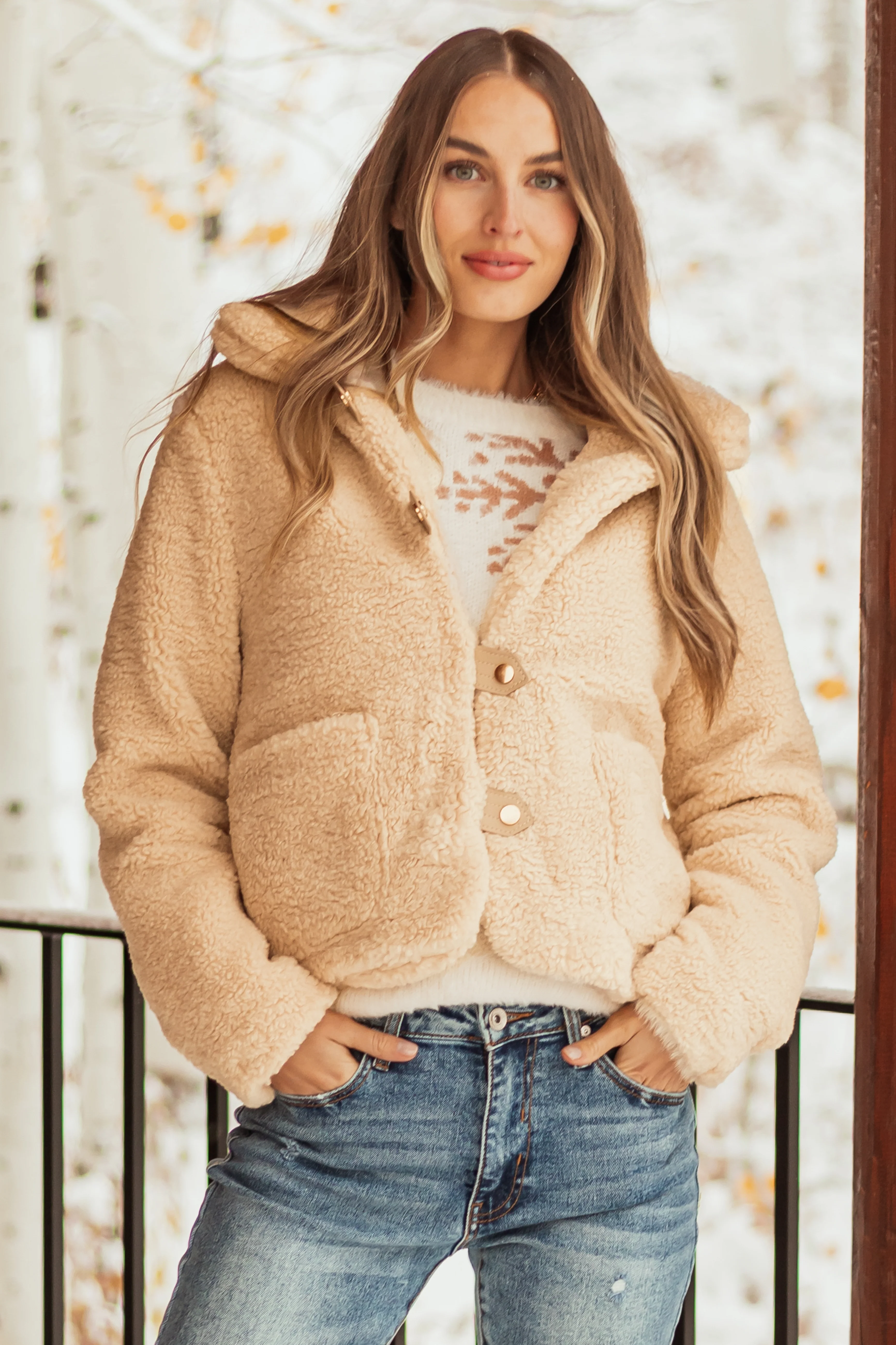 Champagne Sherpa Snap Button Up Jacket - LD SALE