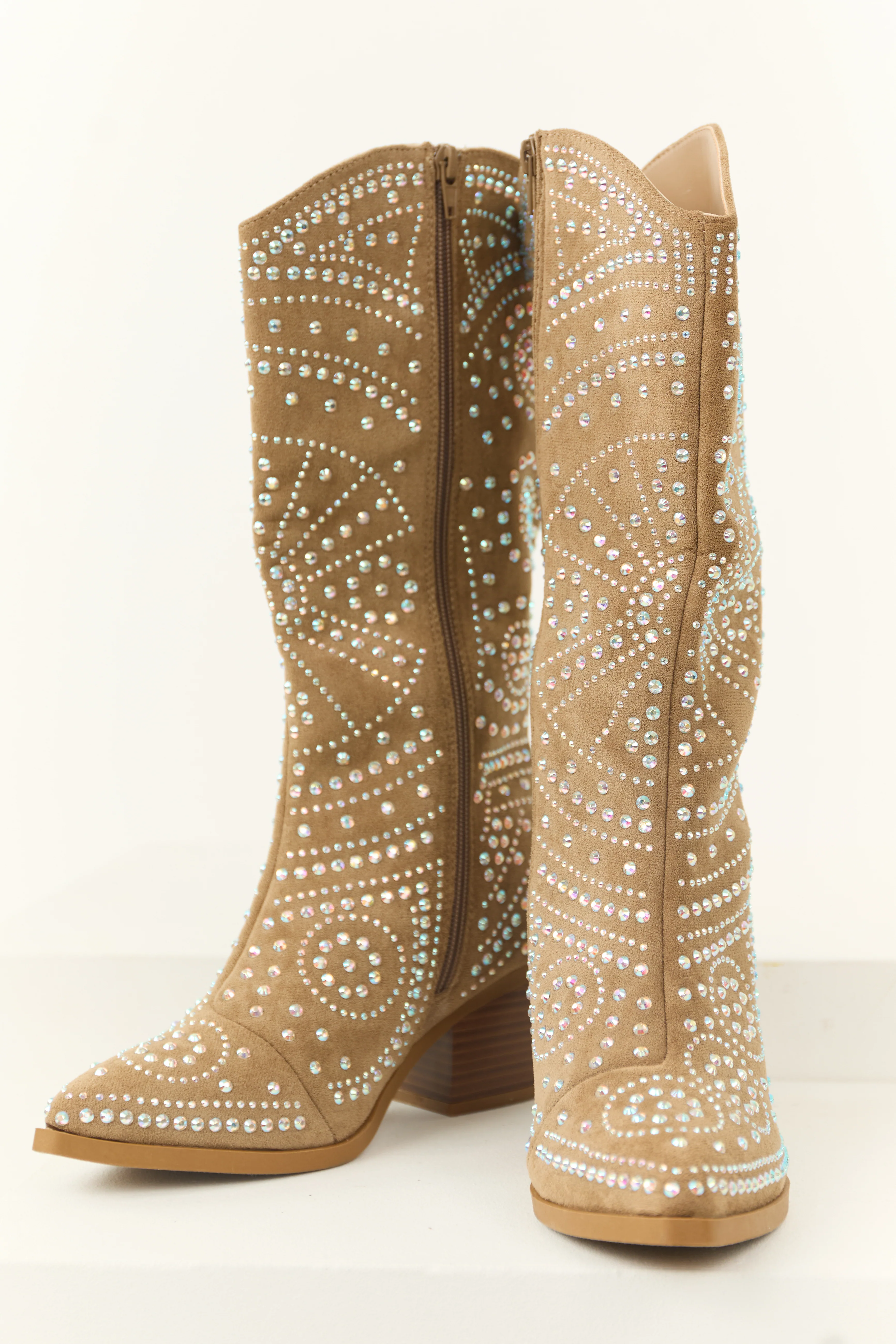 Latte Rhinestone Studded Western Boots - LD SALE
