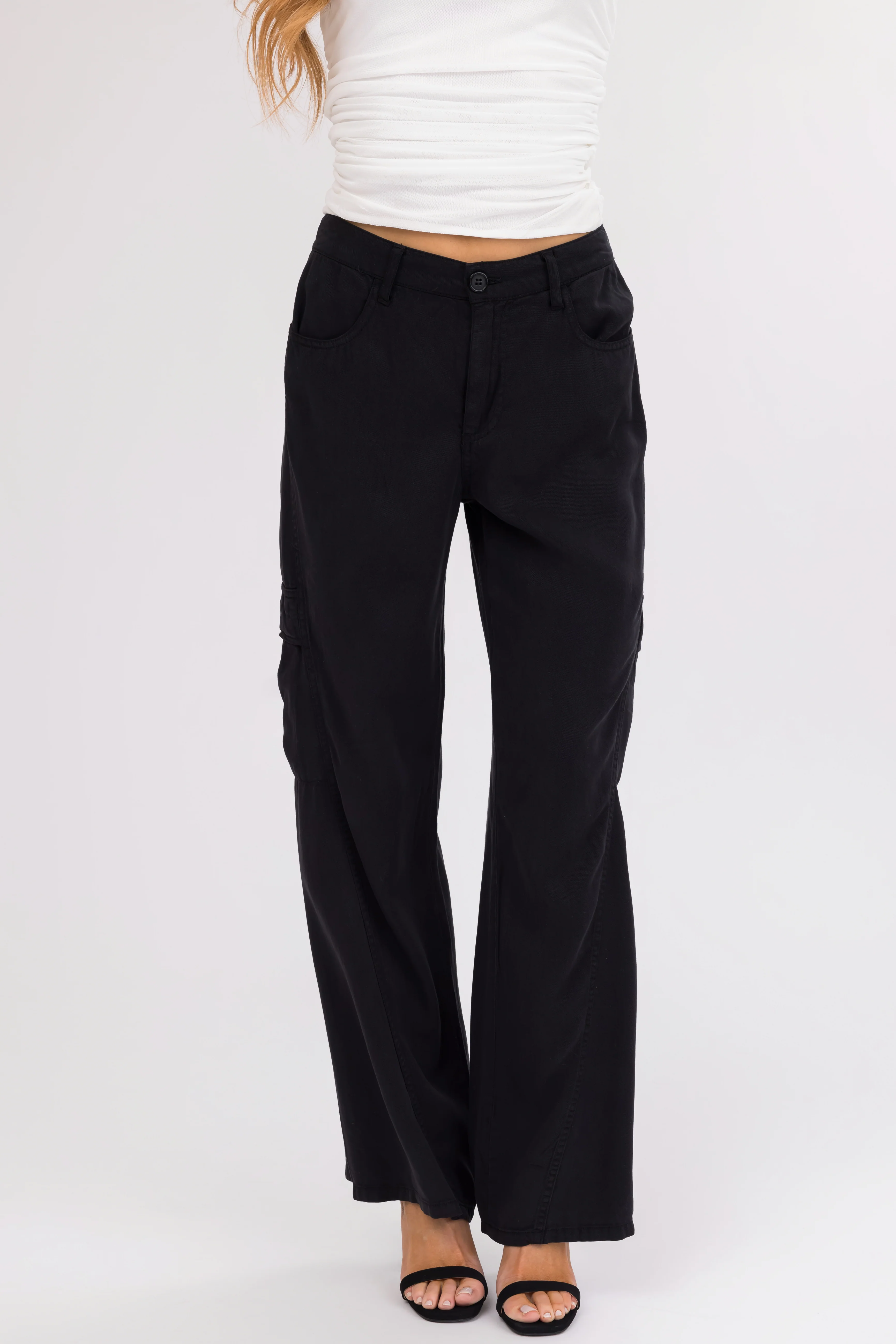 Risen Black High Rise Tencel Cargo Pants - LD SALE