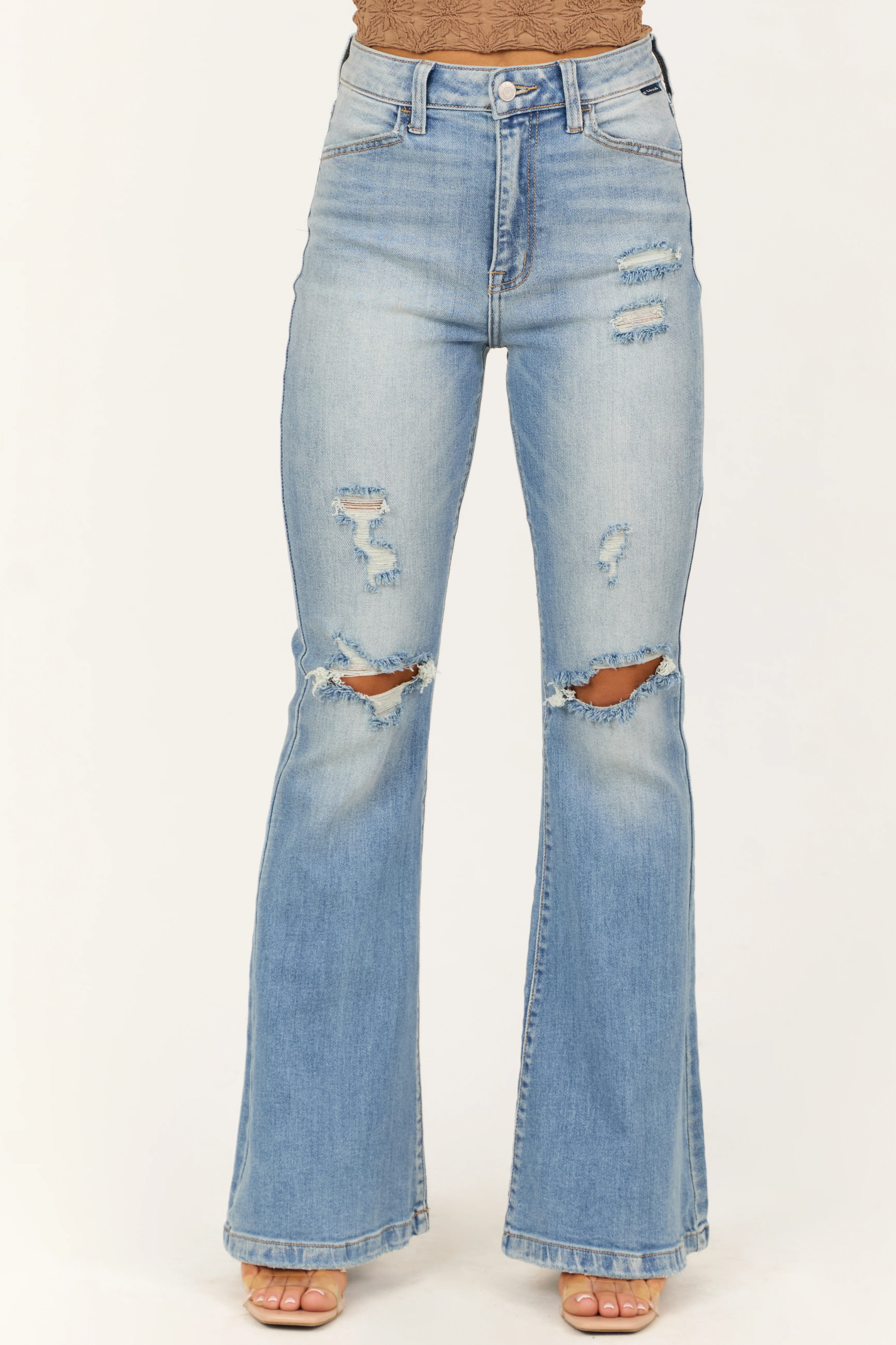 Cello Light Wash Flare Leg High Rise Jeans - LD SALE