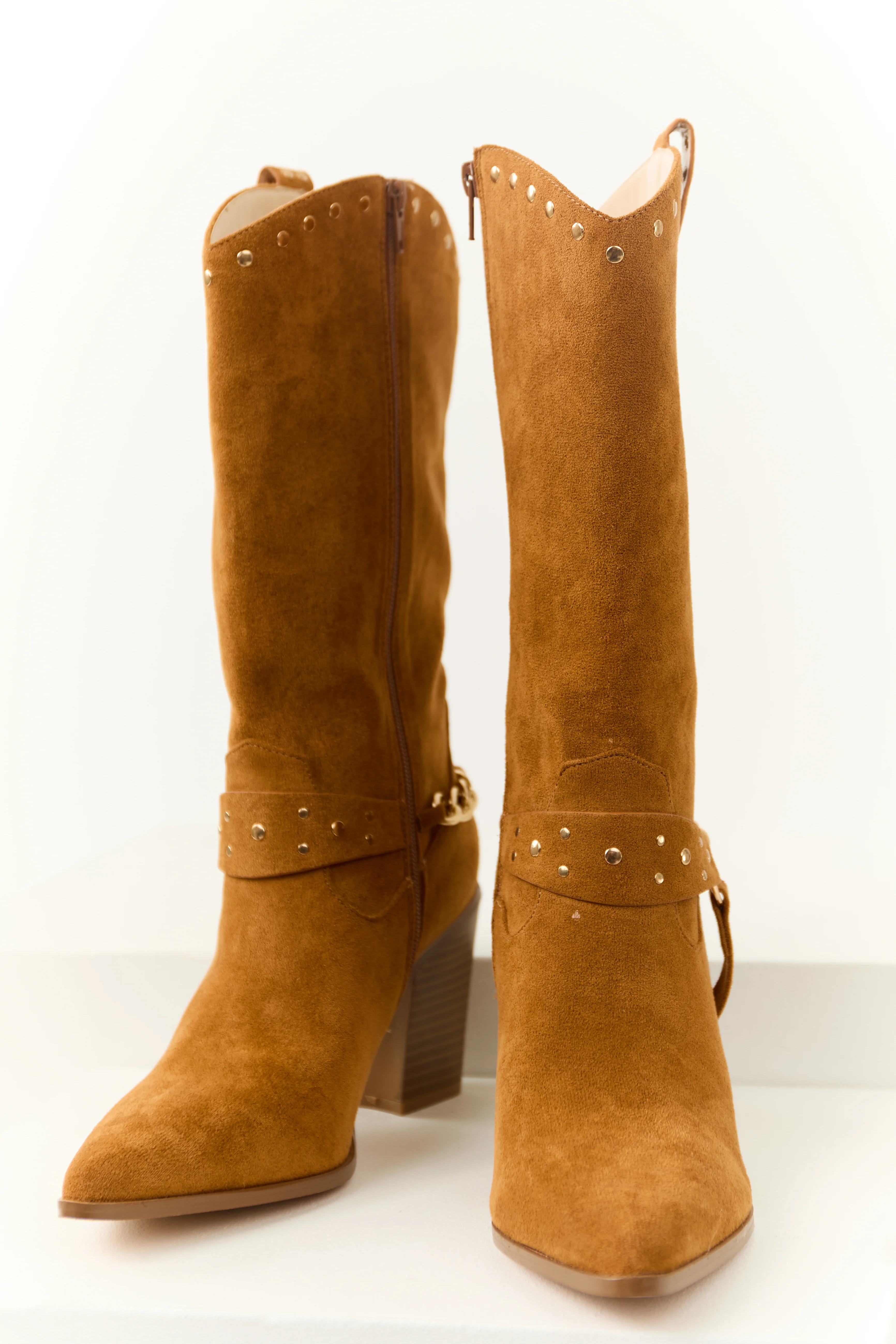 Copper Faux Suede Studded Boots - LD SALE