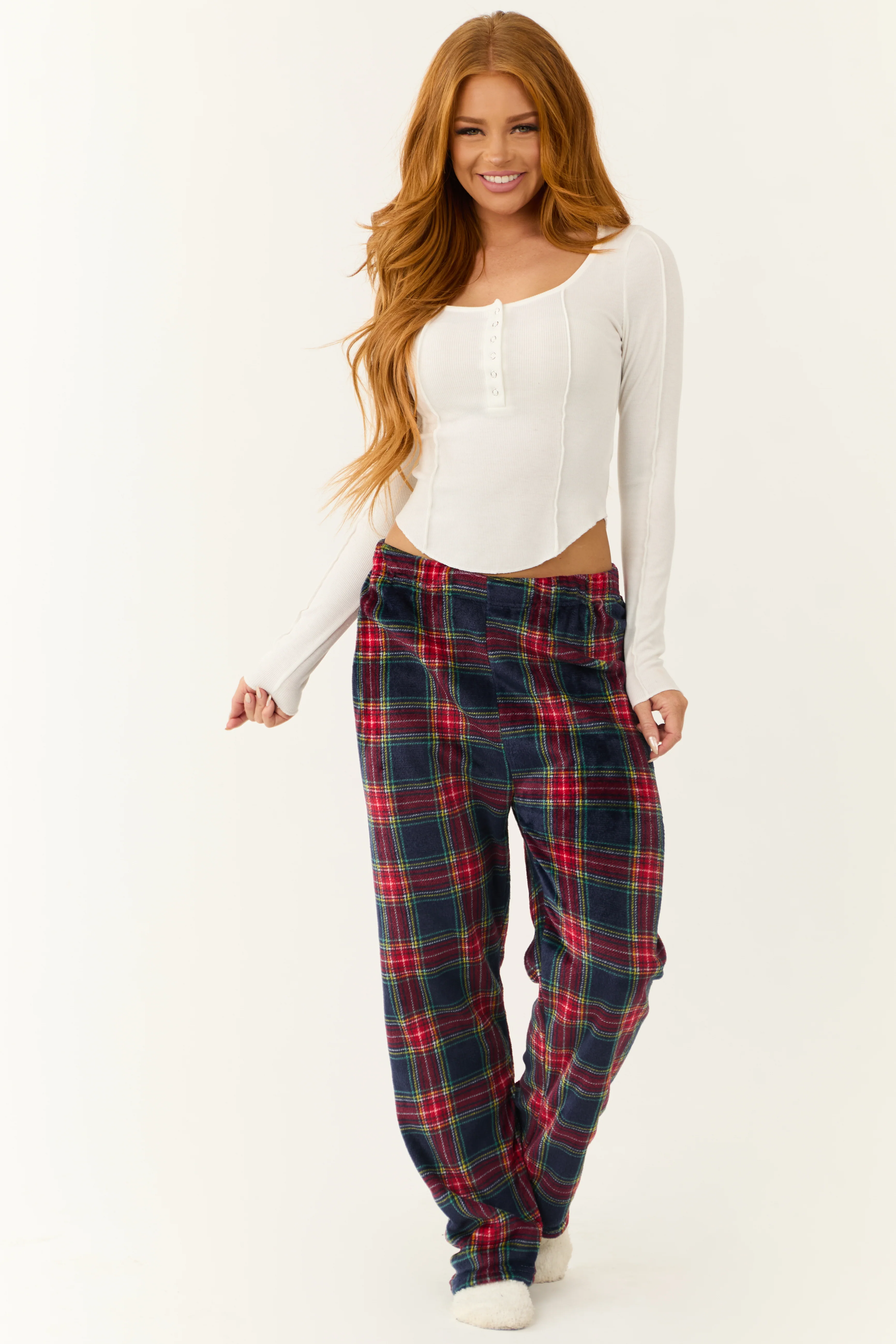 Ruby and Navy Plaid Fleece Pajama Pants - LD SALE
