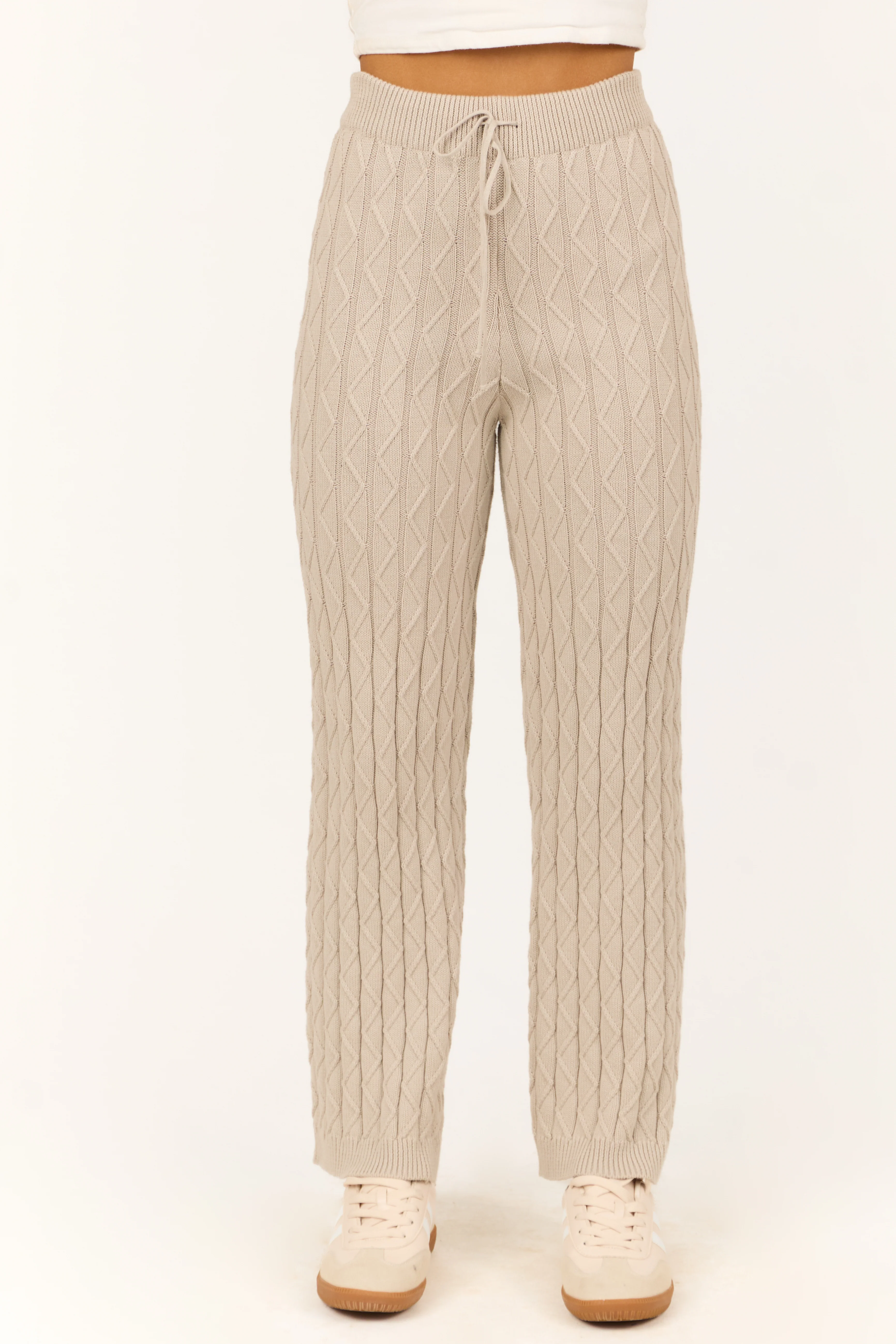 Pewter Grey Zig Zag Knit Drawstring Loose Pants - LD SALE