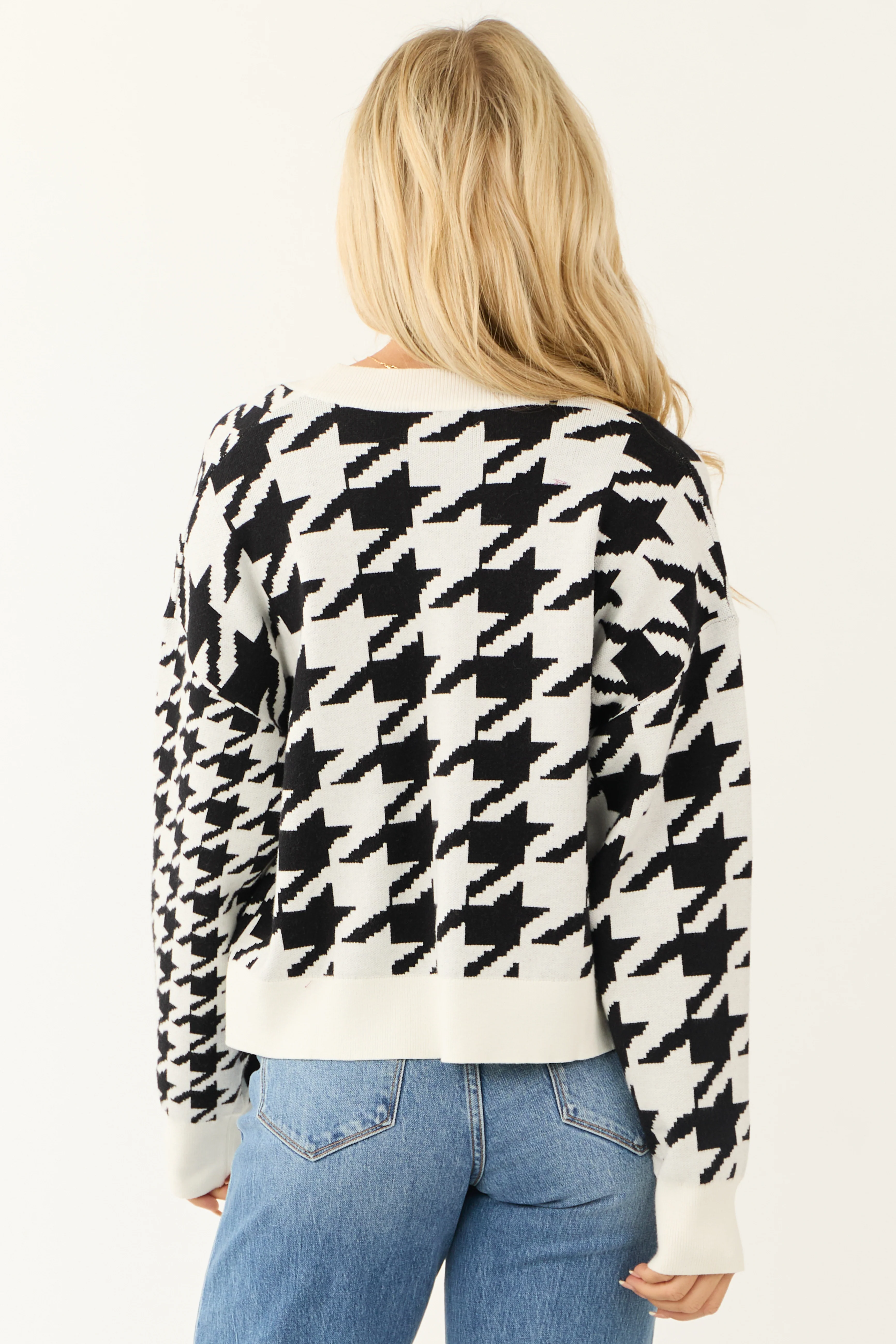 Black and White Houndstooth Button Down Cardigan - LD SALE