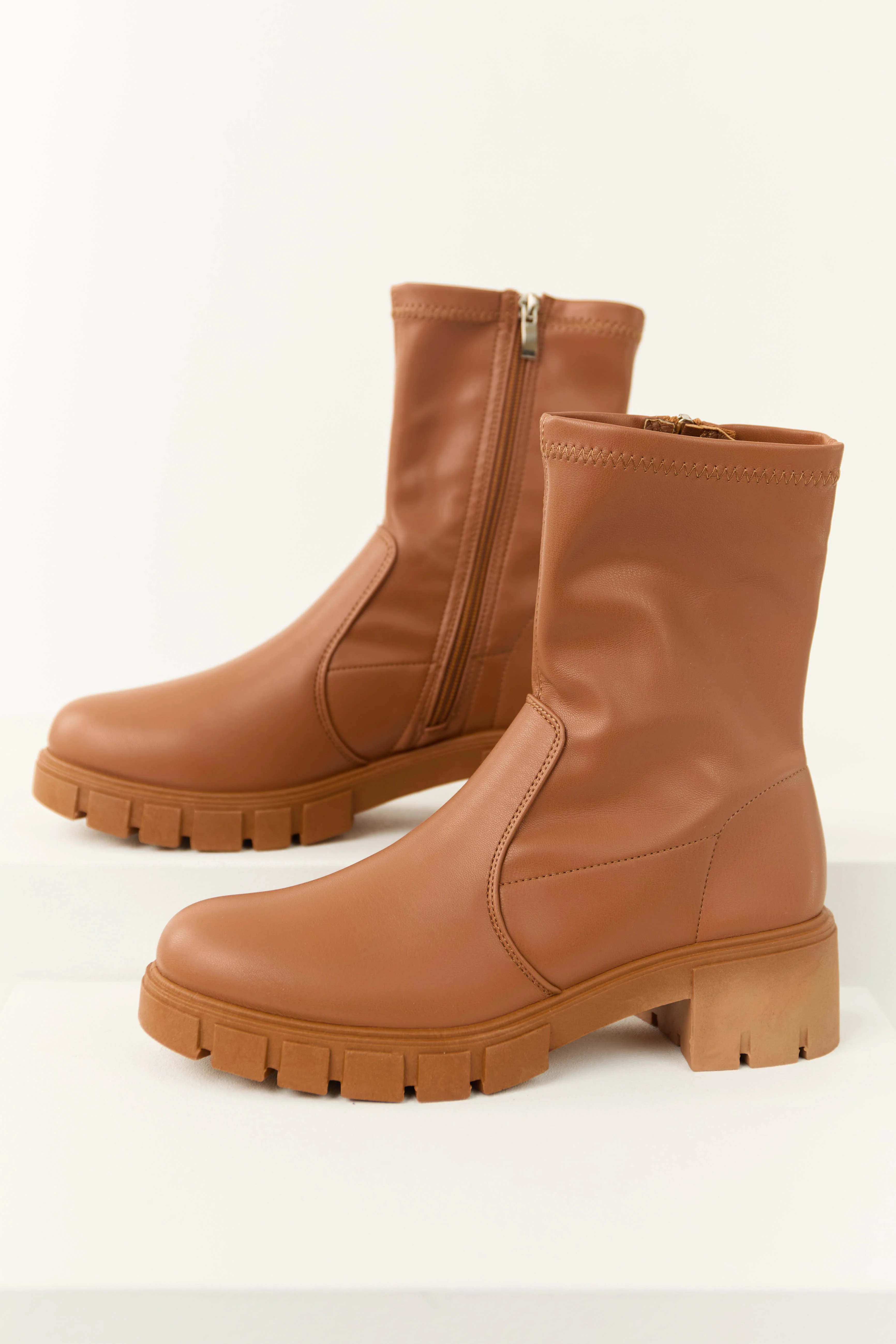 Tawny Faux Leather Zip Up Platform Bootie - LD SALE