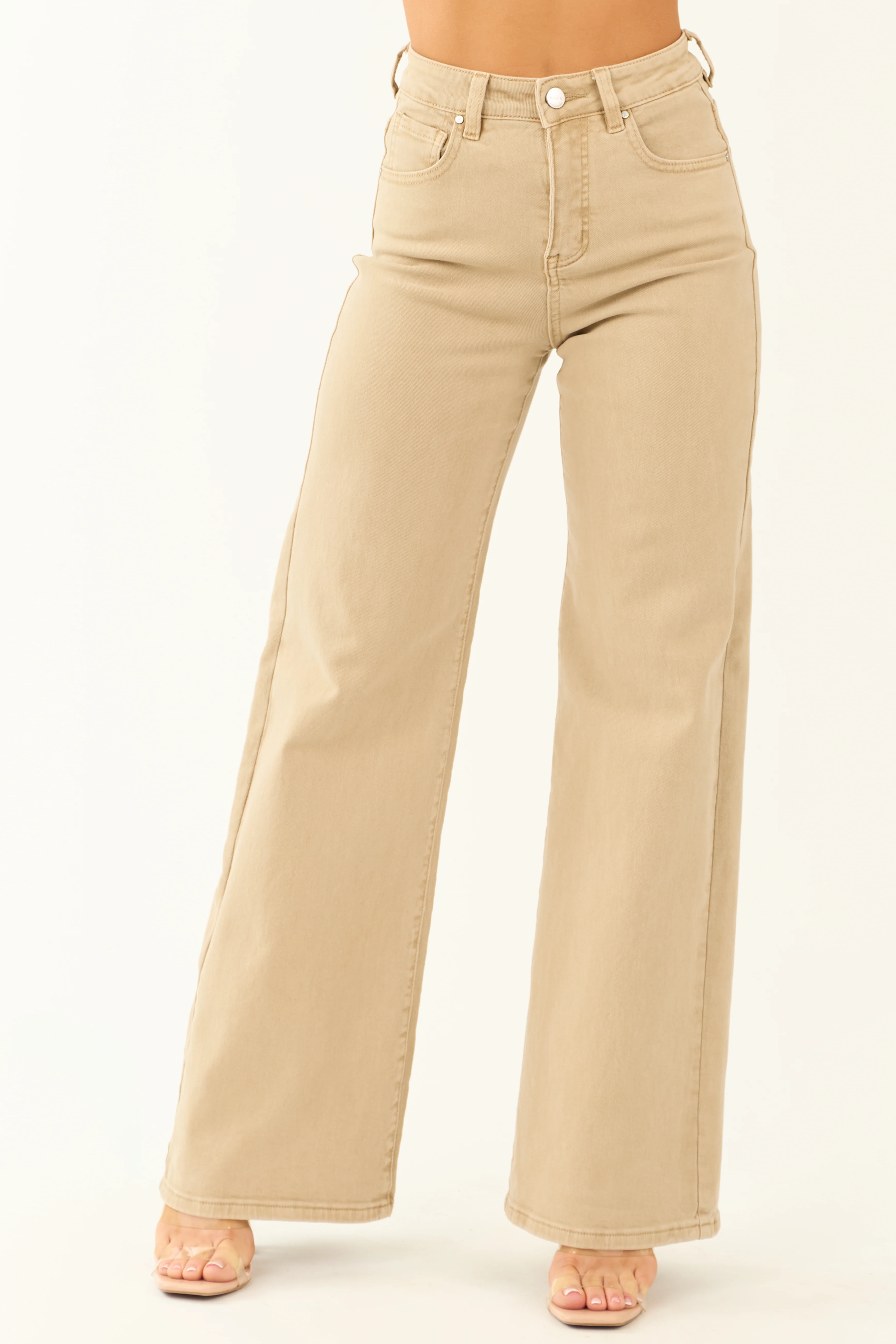 Risen Beige Tummy Control Wide Leg Stretchy Jeans - LD SALE