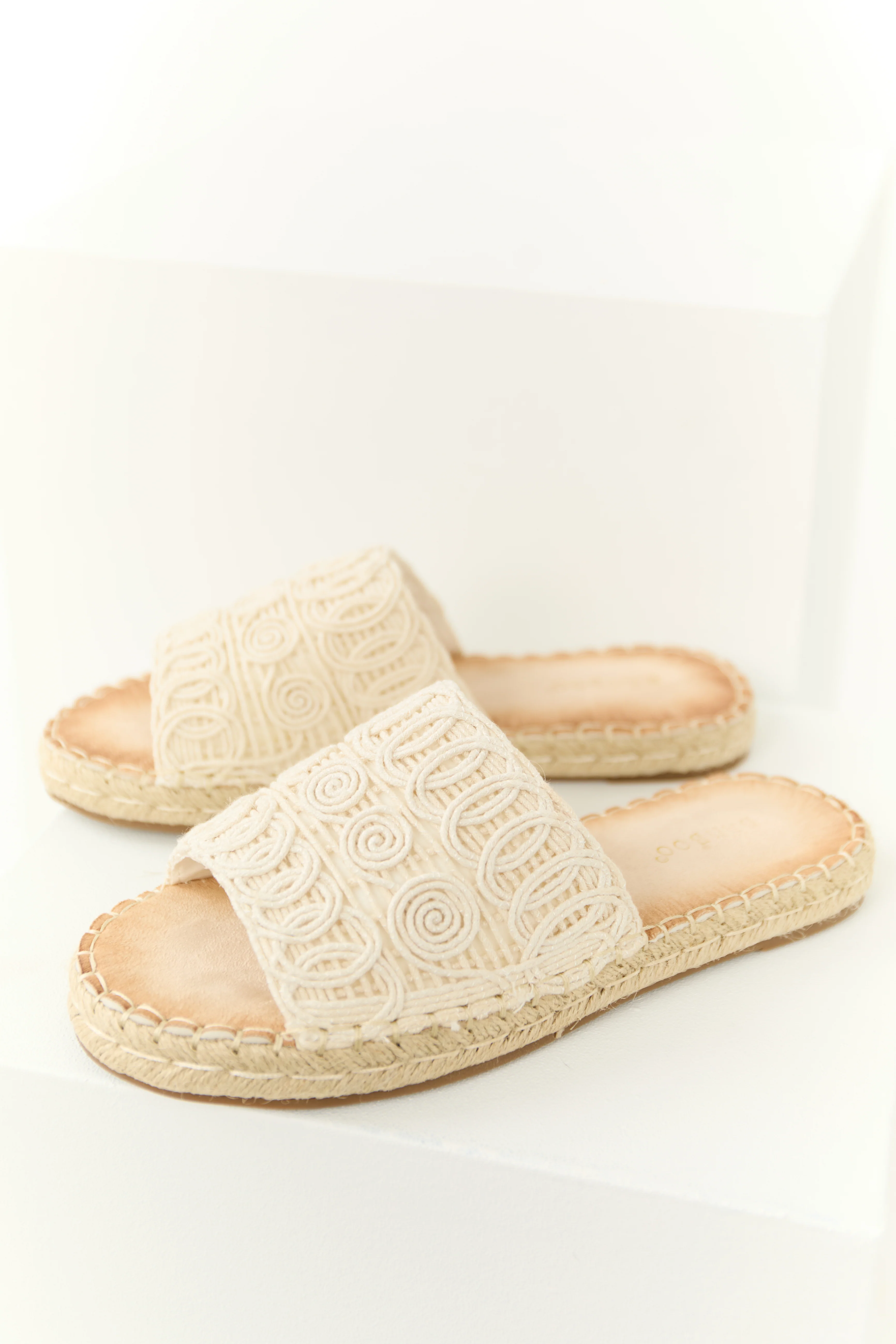 Vanilla Woven Lace Espadrille Slide On Sandals - LD SALE