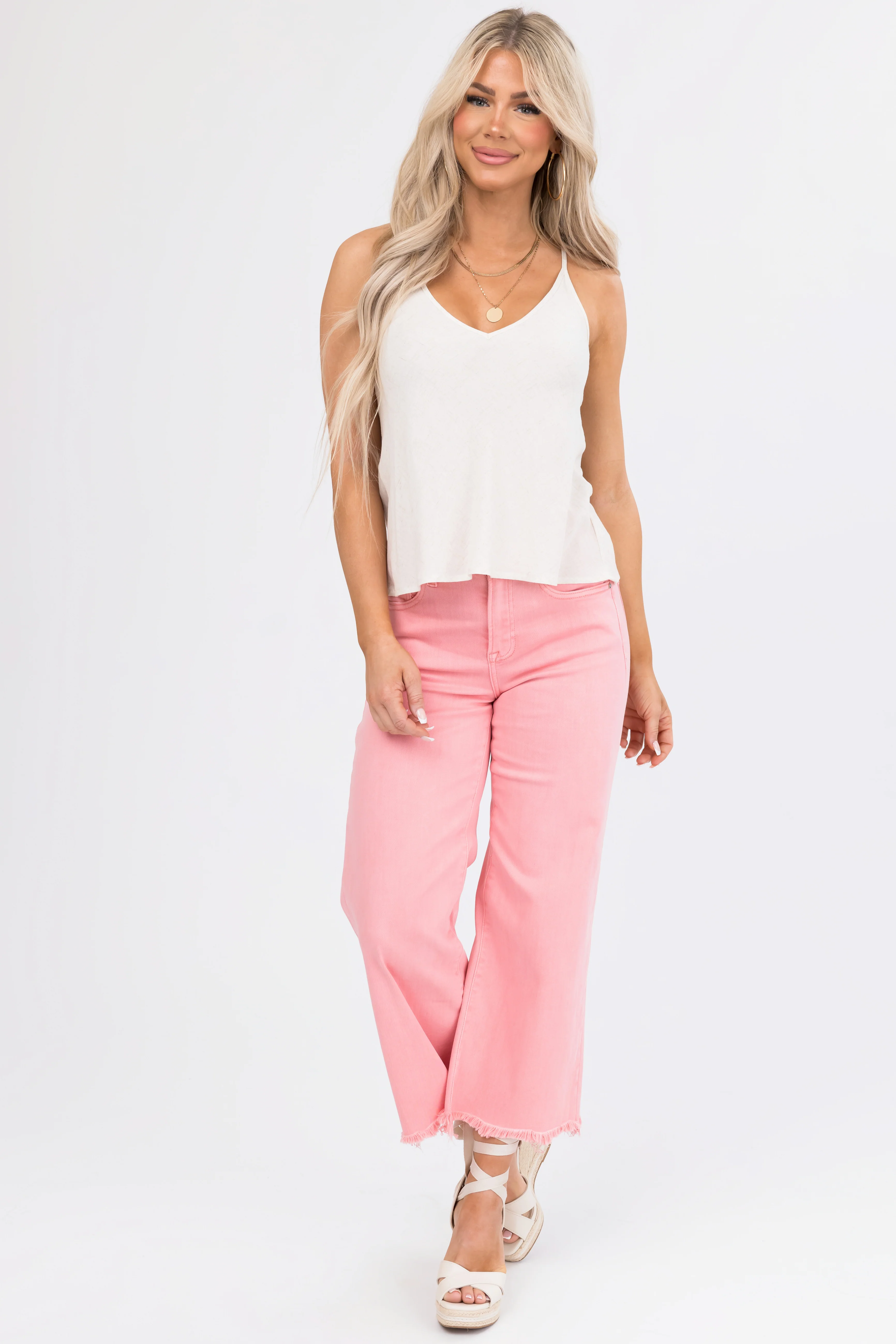 Oatmeal Racerback V Neck Linen Tank Top - LD SALE