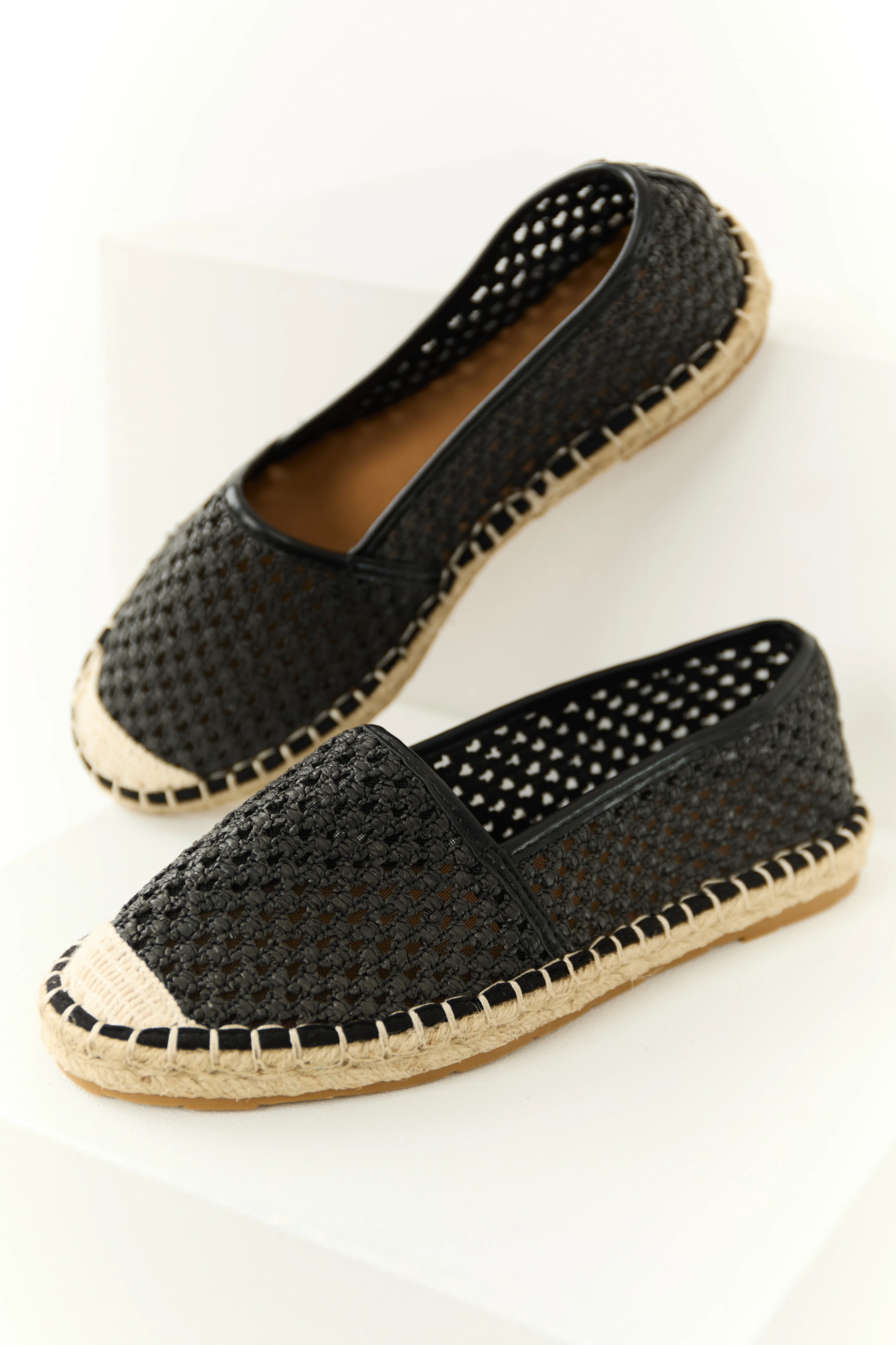 Black Woven Rounded Toe Slip On Espadrilles - LD SALE