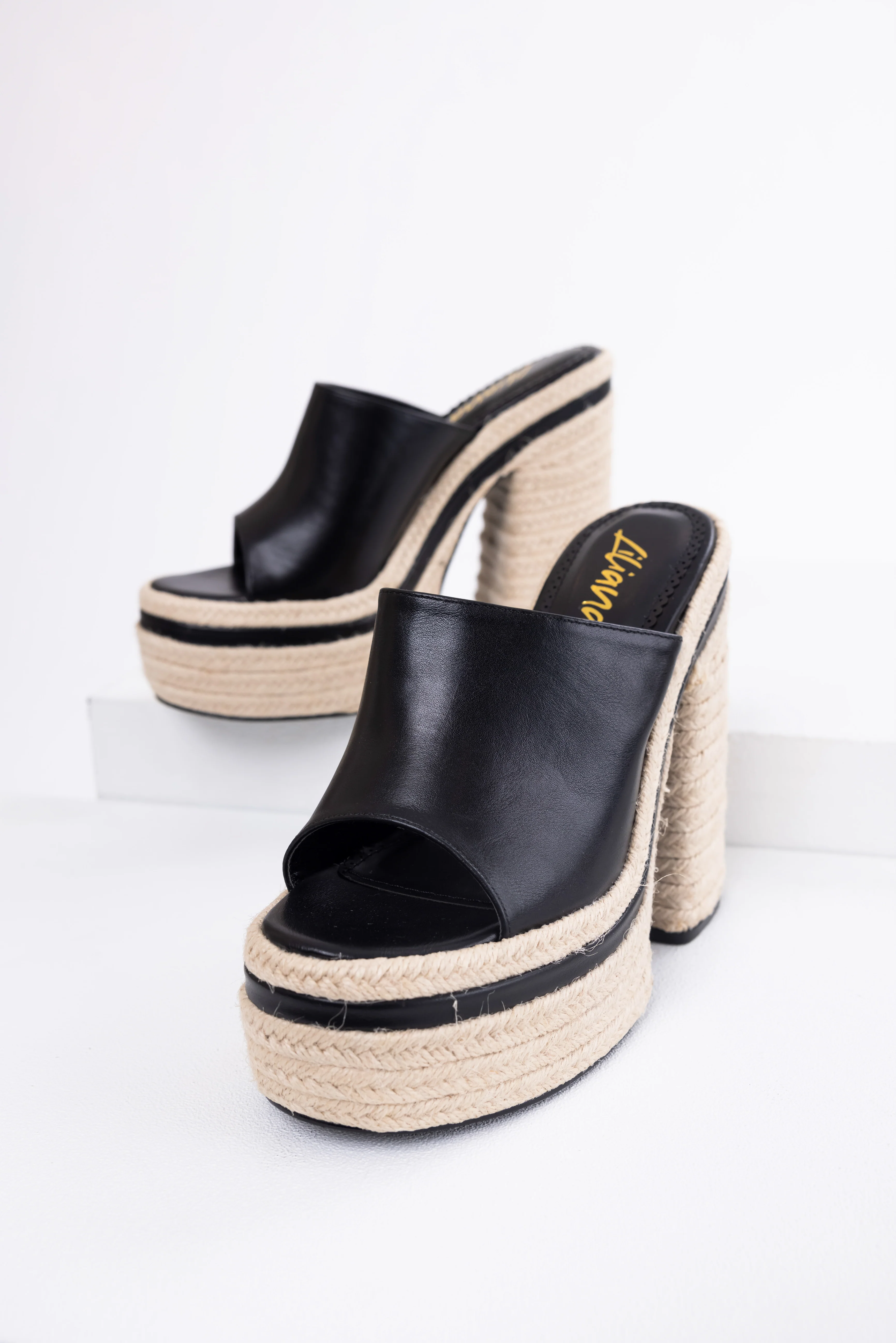 Black High Heel Espadrille Platform Sandals - LD SALE