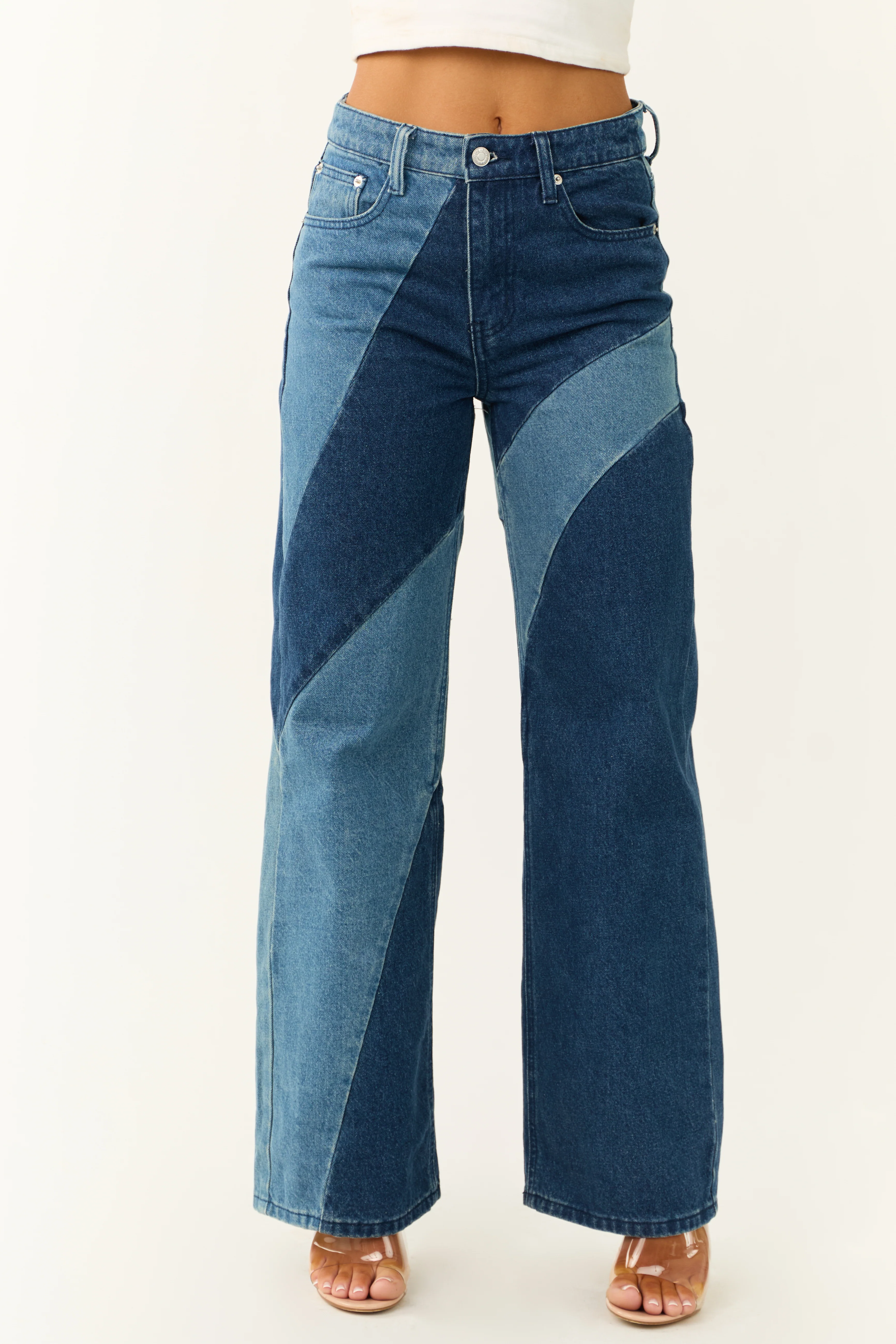 Medium and Dark Wash Denim Colorblock Jeans - LD SALE