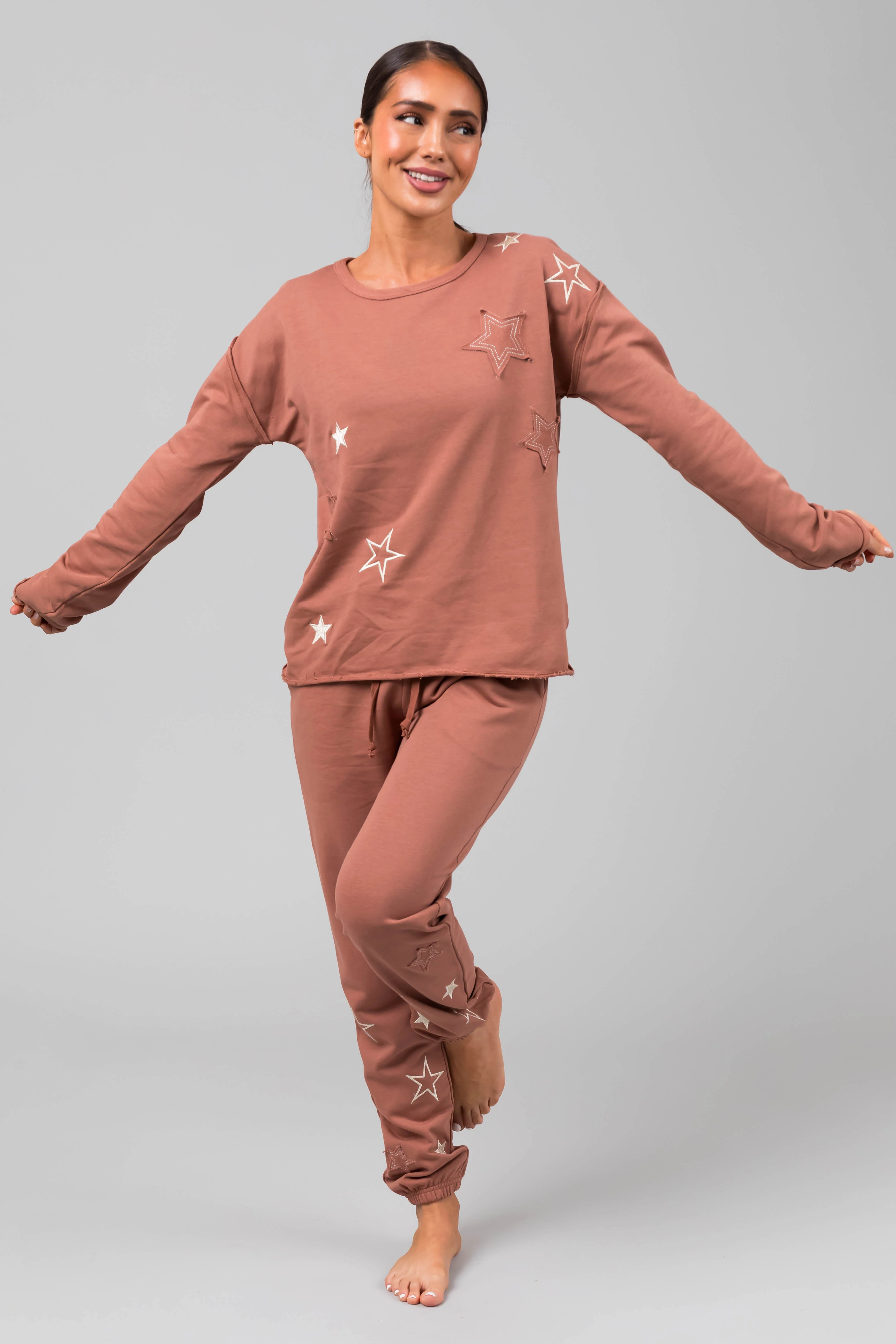 Rose Taupe Star Pattern Jogger and Top Set - LD SALE