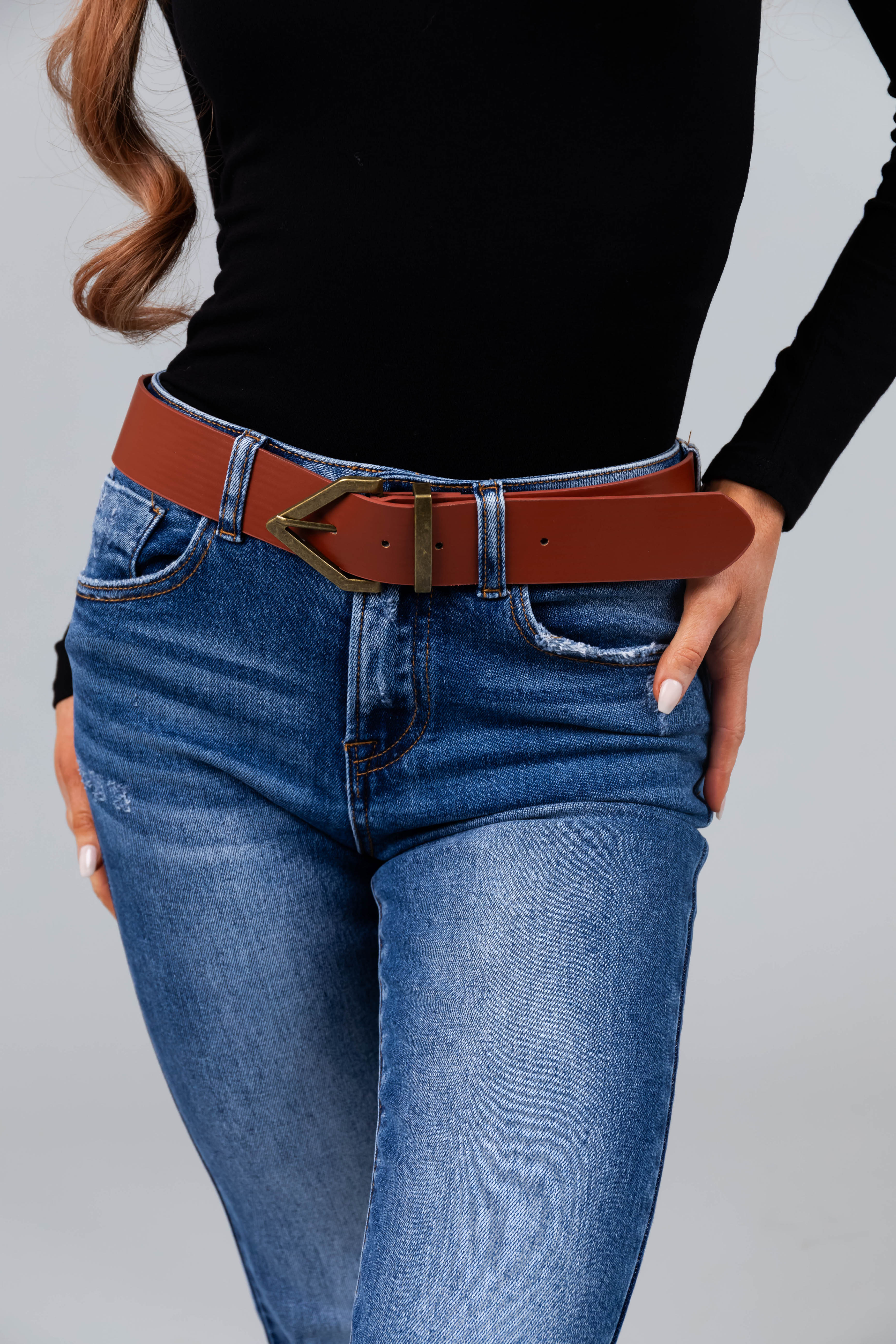 Cinnamon Diamond Pointed Buckle Belt - LD SALE